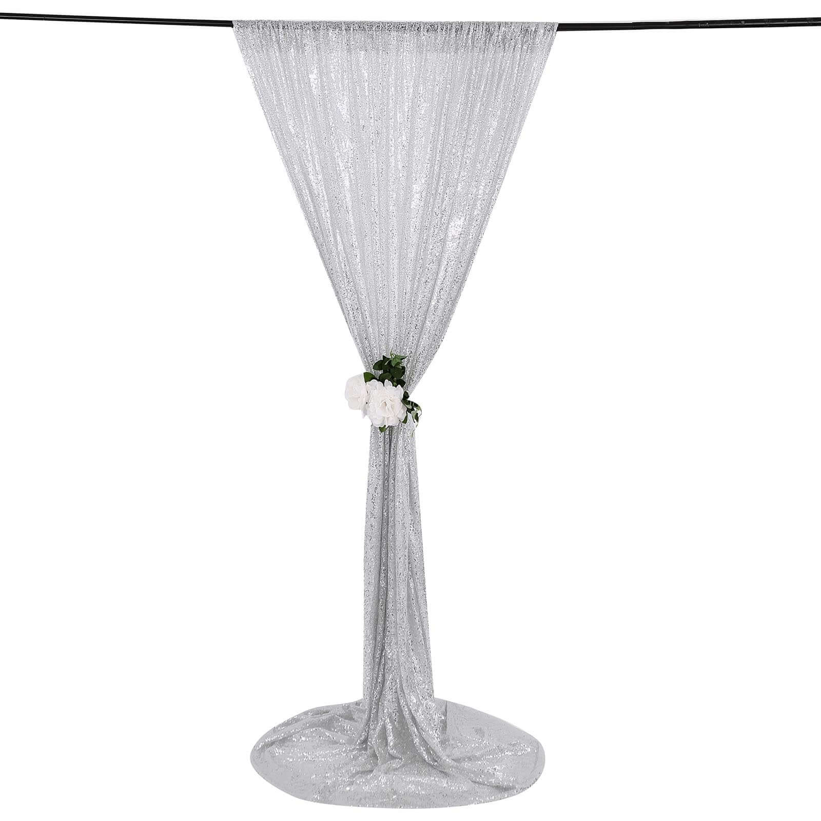 Silver Sequin Backdrop Drape Curtain, Photo Booth Event Divider Panel - 8ftx8ft - Image 8