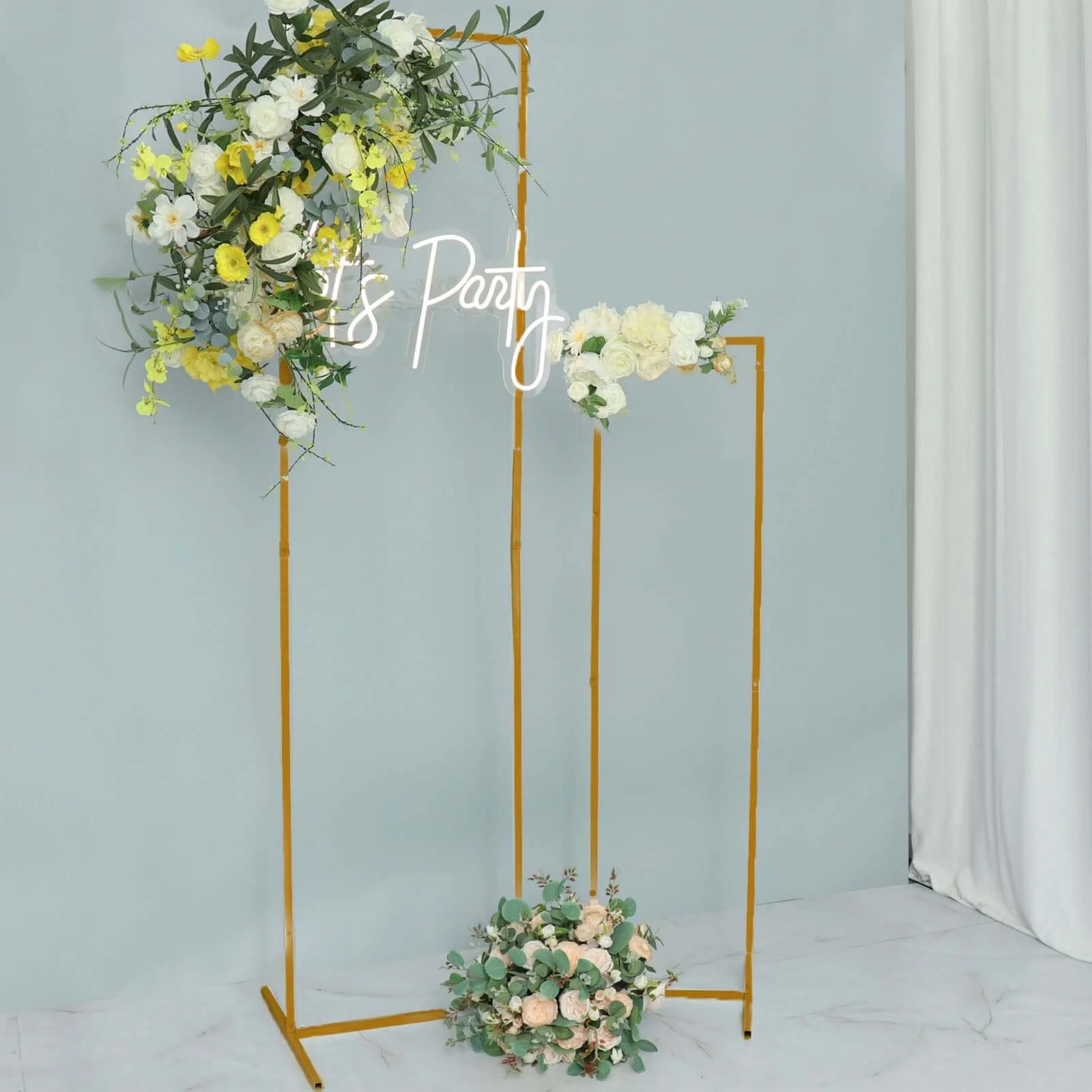 Slim Gold Metal Wedding Arch 6.5ft Rectangular Backdrop Stand - Floral Display Frame - Image 6