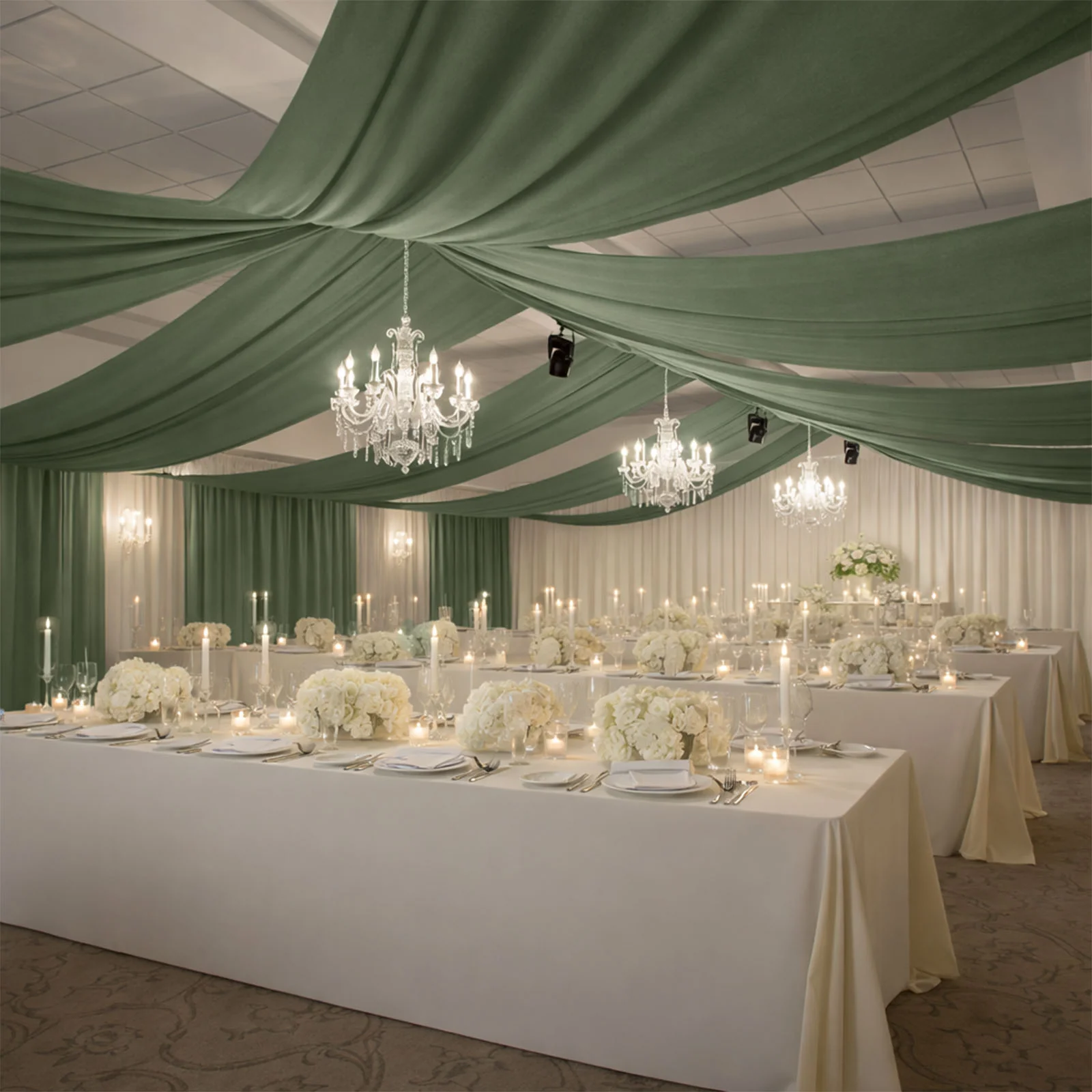 Dusty Sage Green 4-Way Stretch Spandex Backdrop Curtain, Wrinkle-Free Event Drapes with Rod Pockets - 5ft x 20ft - Image 3