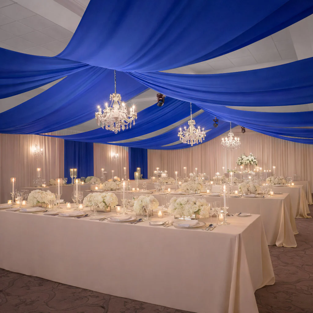 Royal Blue 4-Way Stretch Spandex Backdrop Curtain, Wrinkle-Free Event Drapes with Rod Pockets - 5ft x 20ft - Image 3