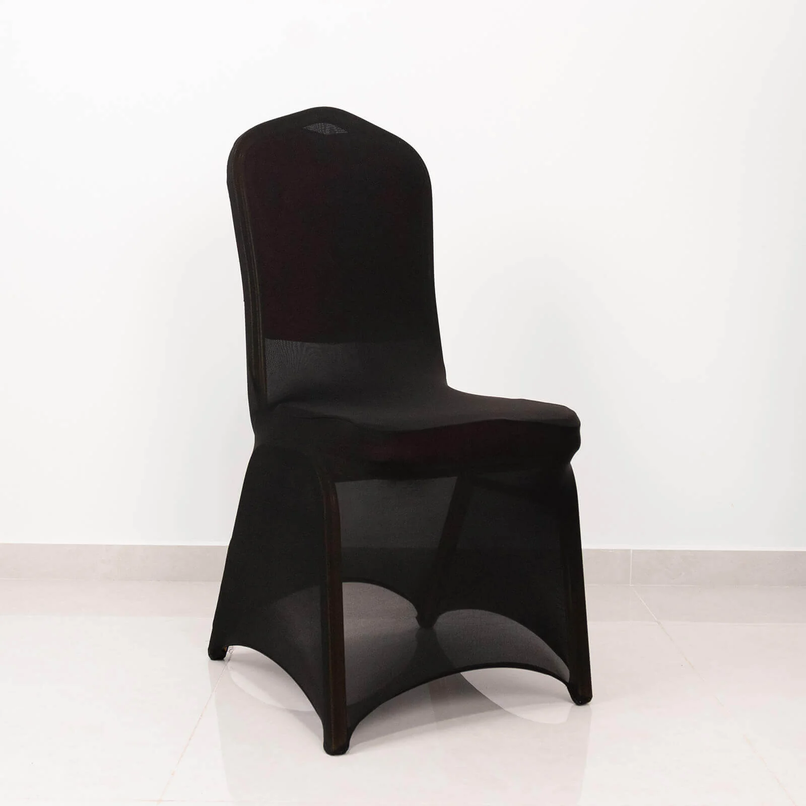 Spandex Banquet Chair Cover Black with Silver Rhinestone Buckled Sash Band - Stretched Fitted Slip-On Slipcover - Image 2