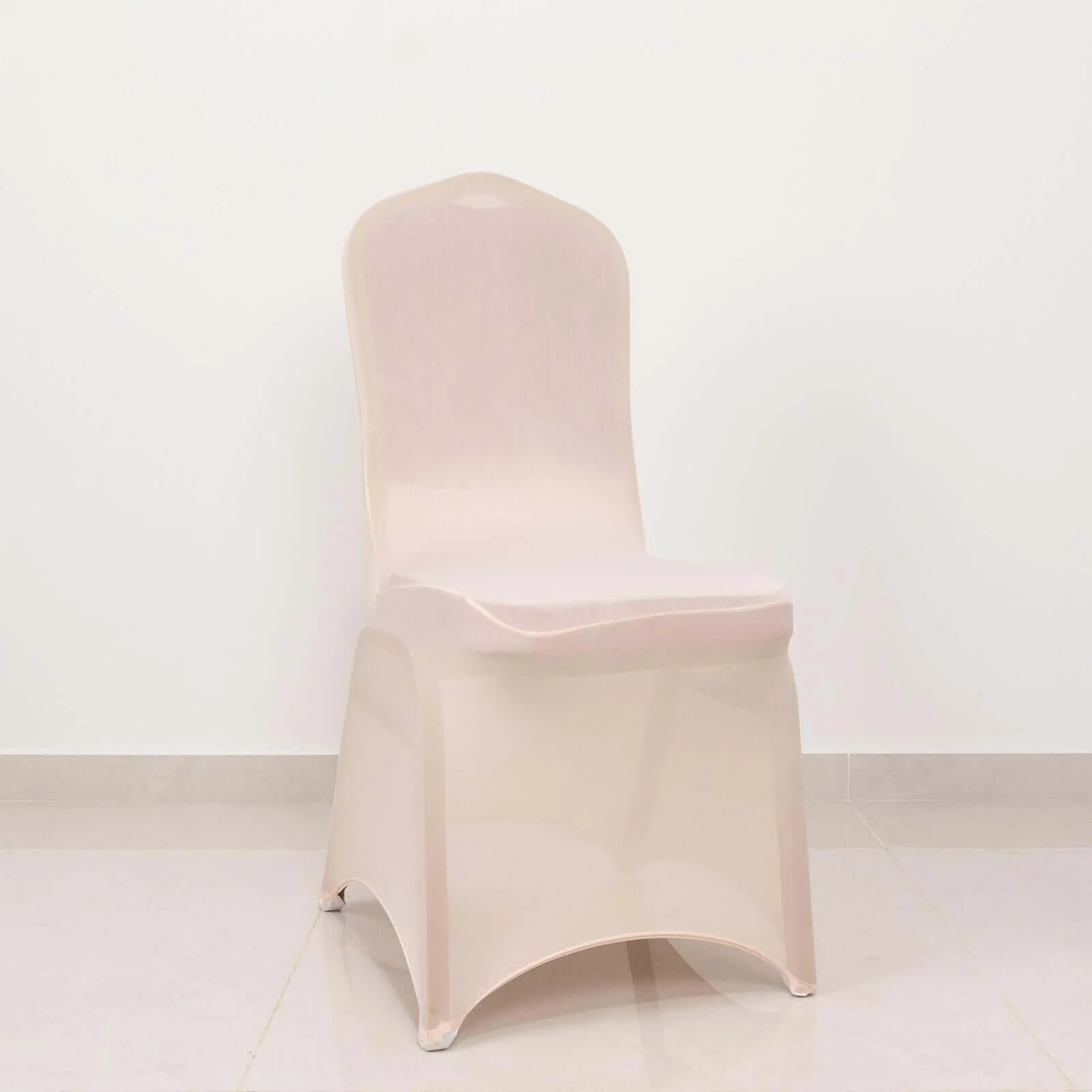 Spandex Banquet Chair Cover Blush with Silver Rhinestone Buckled Sash Band - Stretched Fitted Slip-On Slipcover - Image 2