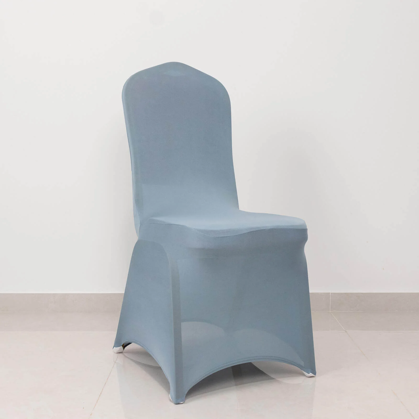 Spandex Banquet Chair Cover Dusty Blue with Silver Rhinestone Buckled Sash Band - Stretched Fitted Slip-On Slipcover - Image 2