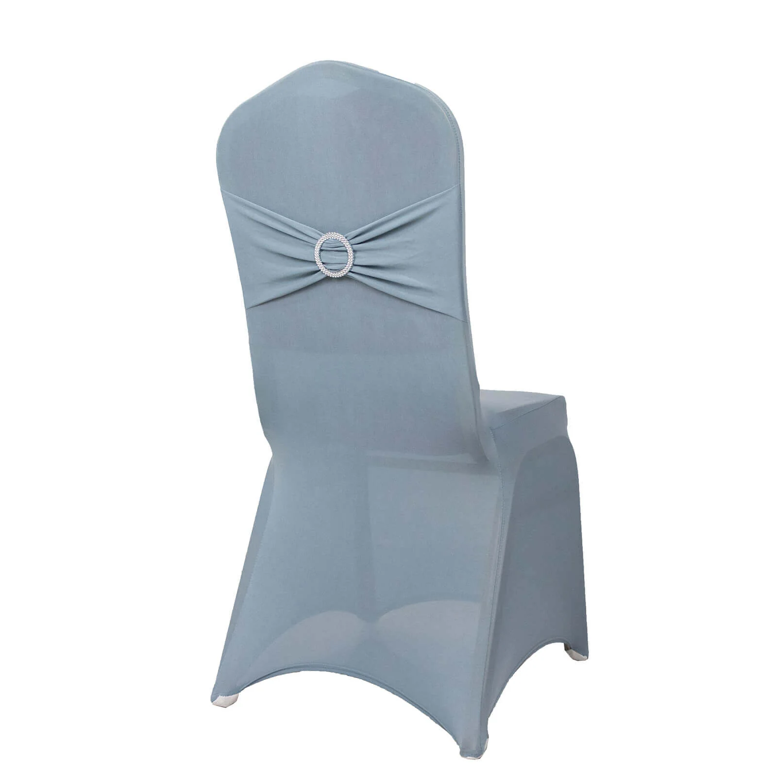 Spandex Banquet Chair Cover Dusty Blue with Silver Rhinestone Buckled Sash Band - Stretched Fitted Slip-On Slipcover - Image 8