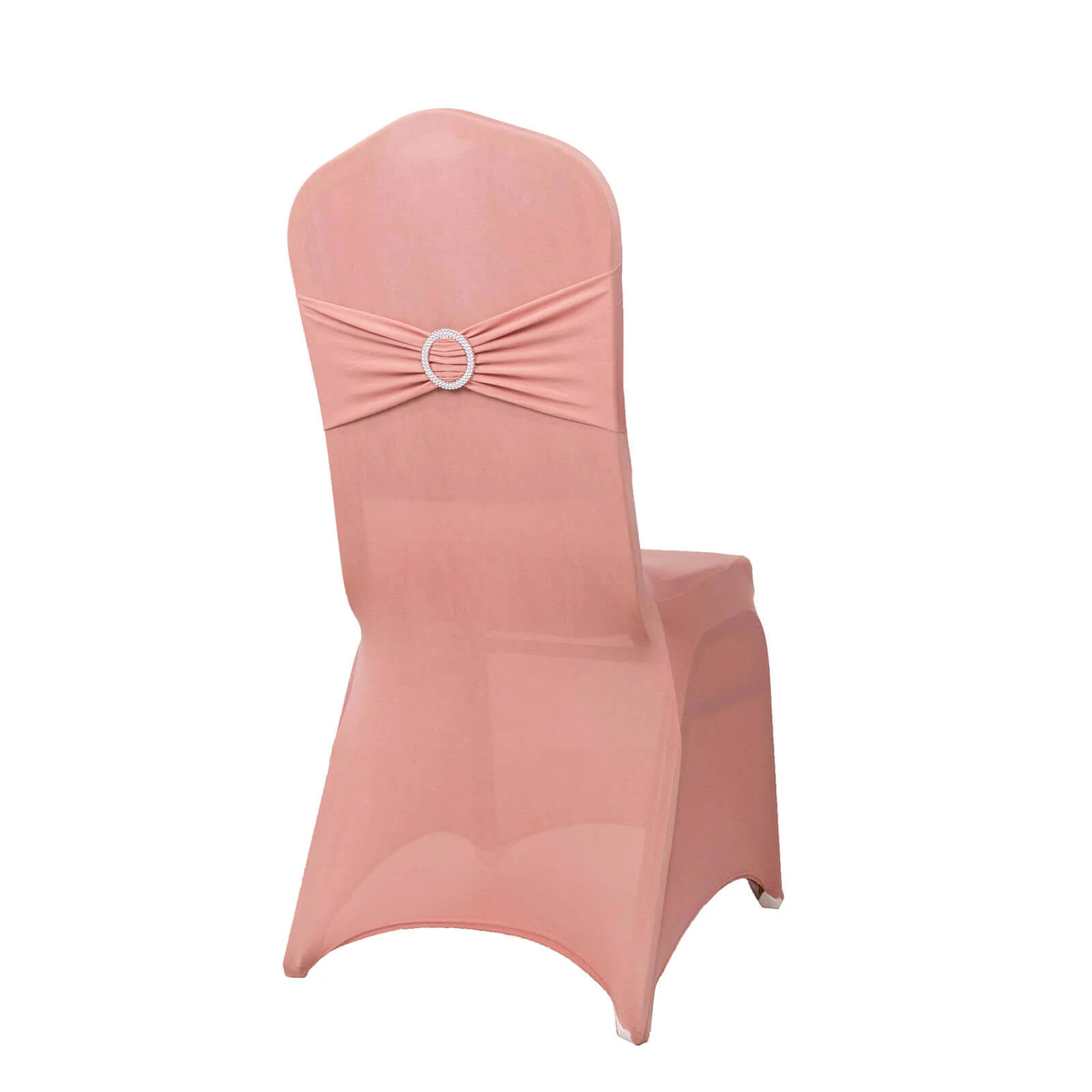 Spandex Banquet Chair Cover Dusty Rose with Silver Rhinestone Buckled Sash Band - Stretched Fitted Slip-On Slipcover - Image 8