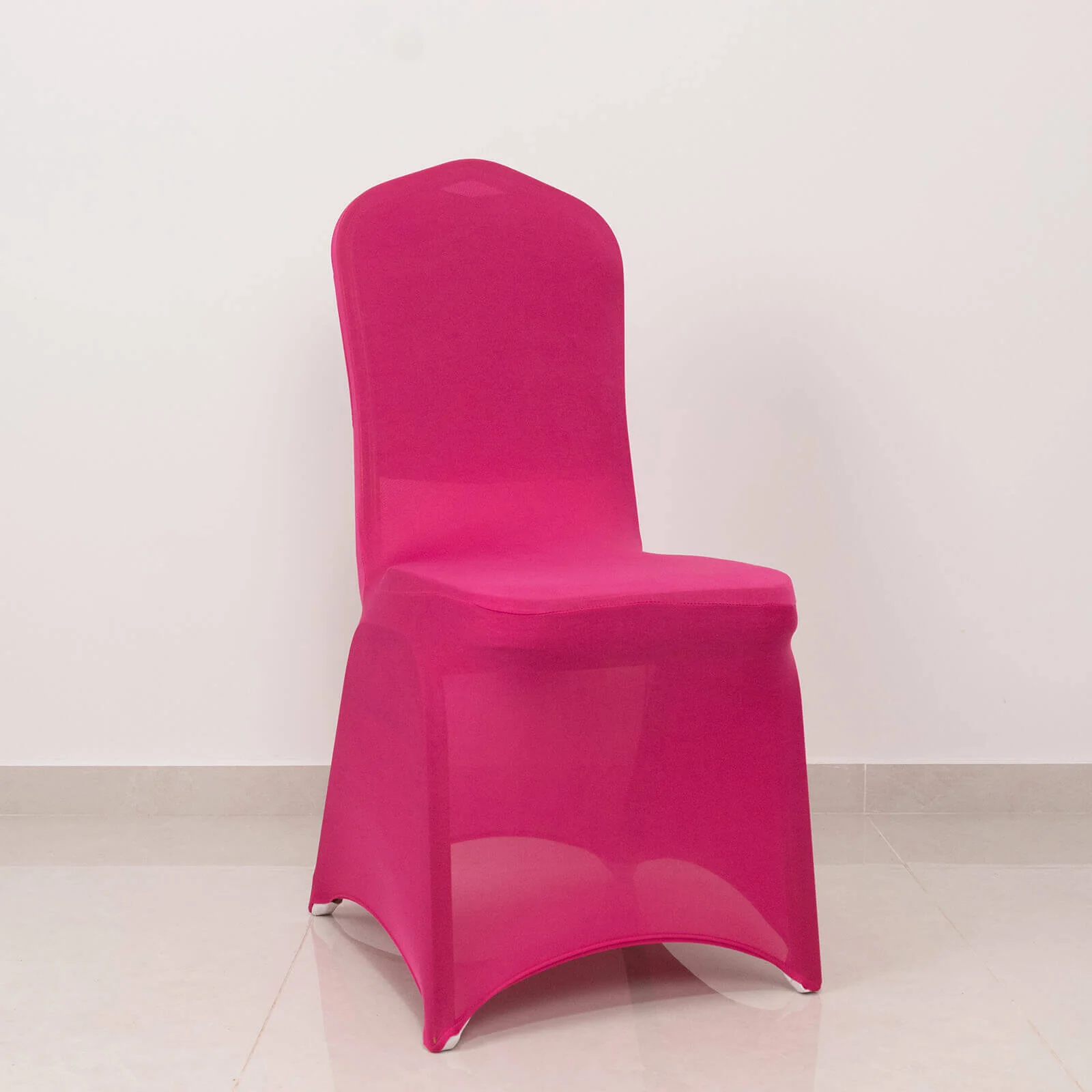 Spandex Banquet Chair Cover Fuchsia with Silver Rhinestone Buckled Sash Band - Stretched Fitted Slip-On Slipcover - Image 2