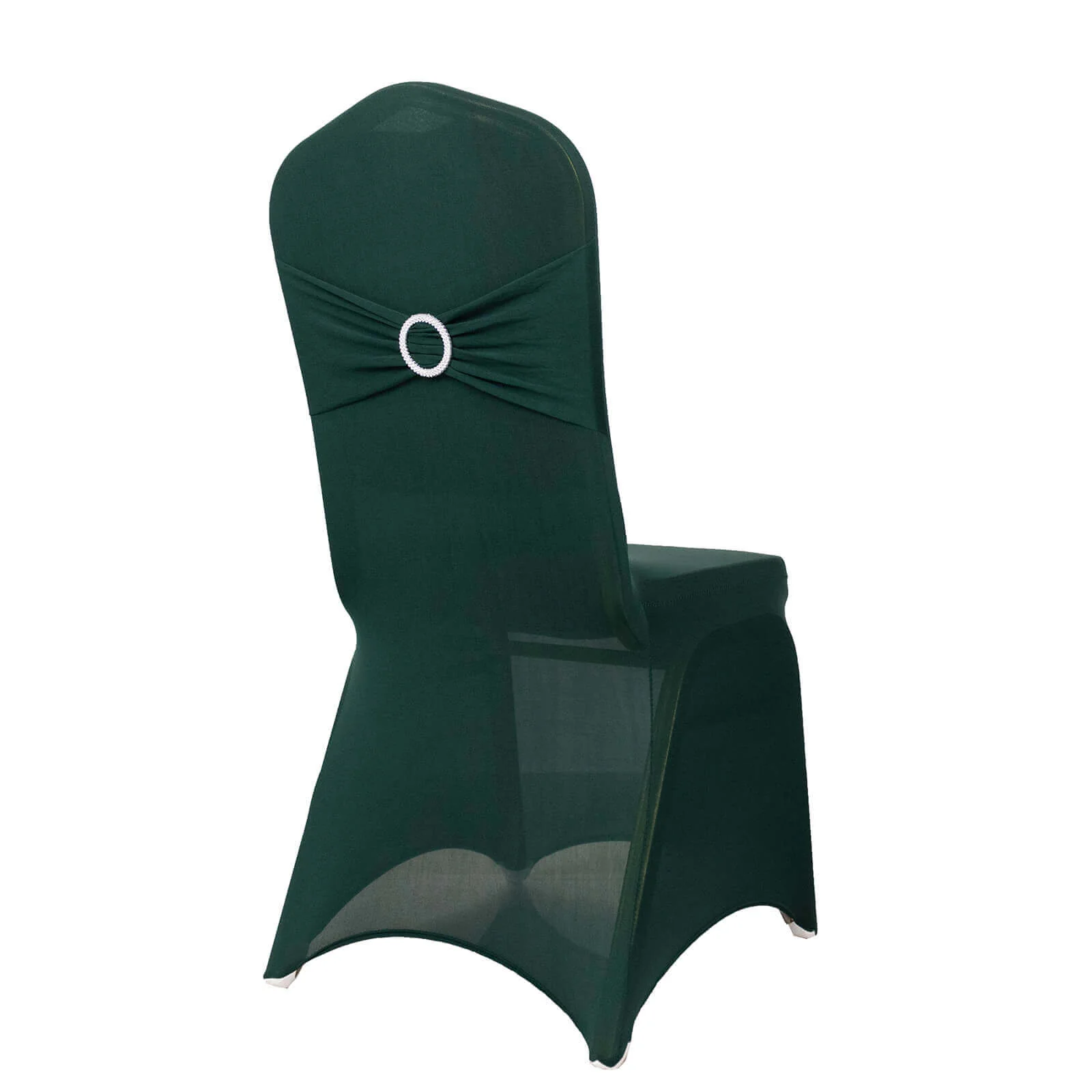 Spandex Banquet Chair Cover Hunter Emerald Green with Silver Rhinestone Buckled Sash Band - Stretched Fitted Slip-On Slipcover - Image 8
