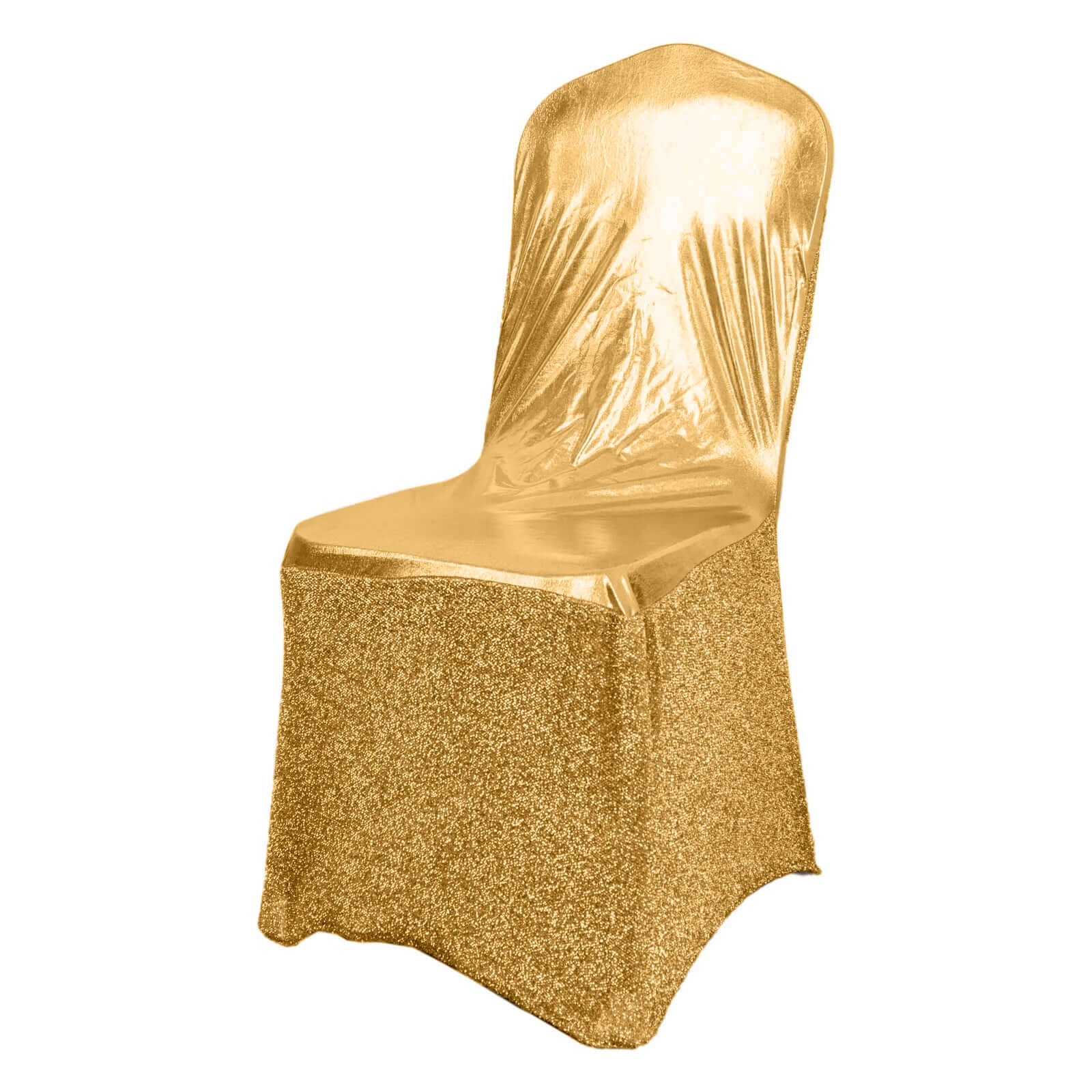 Spandex Banquet Chair Cover Metallic Gold Tinsel with Attached Sash and Silver Rhinestone Buckle - Shimmering Premium Fitted Design - Image 6