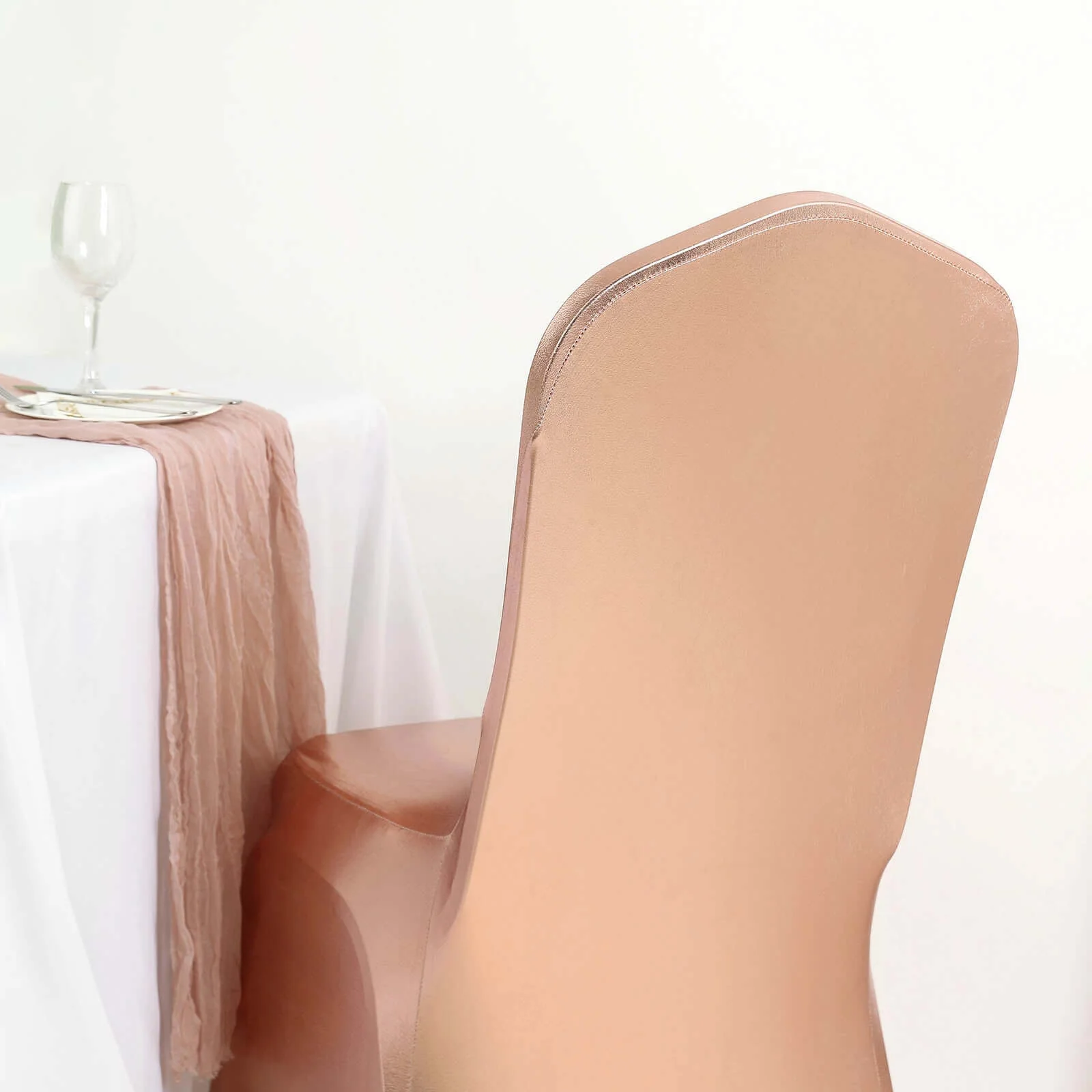 Spandex Banquet Chair Cover Metallic Rose Gold - Glittering Premium Fitted Design - Image 11