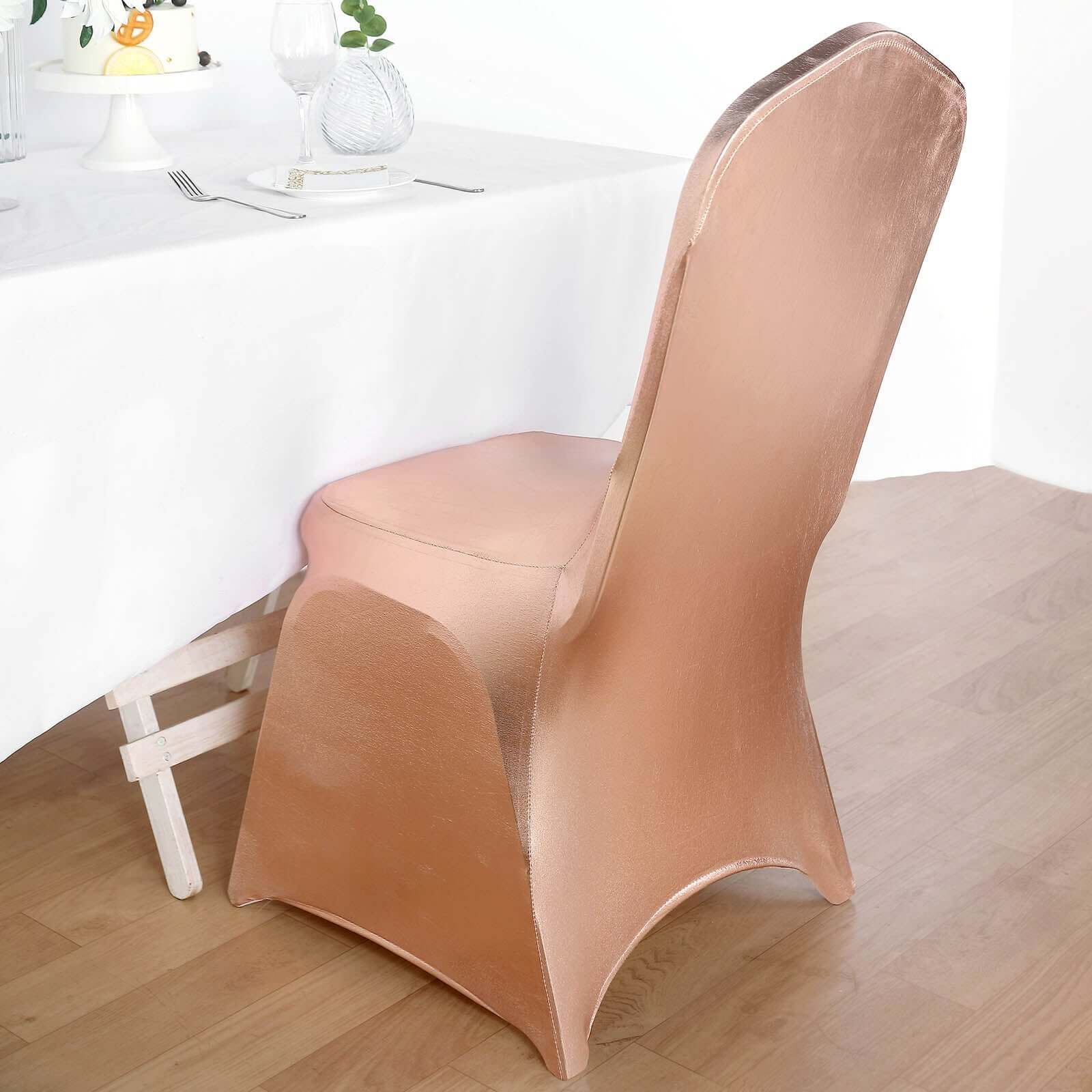 Spandex Banquet Chair Cover Metallic Rose Gold - Glittering Premium Fitted Design - Image 12