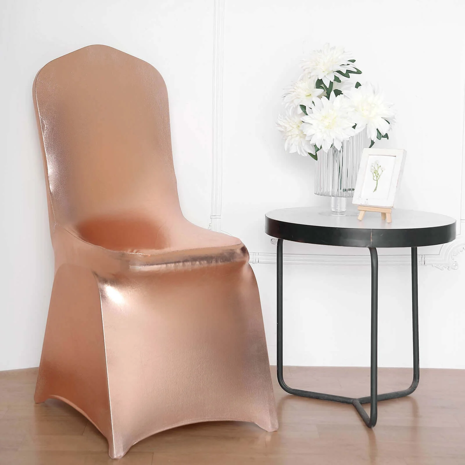 Spandex Banquet Chair Cover Metallic Rose Gold - Glittering Premium Fitted Design - Image 14