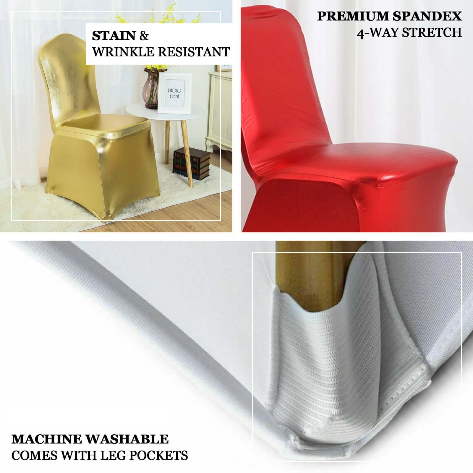 Spandex Banquet Chair Cover Metallic Rose Gold - Glittering Premium Fitted Design - Image 4