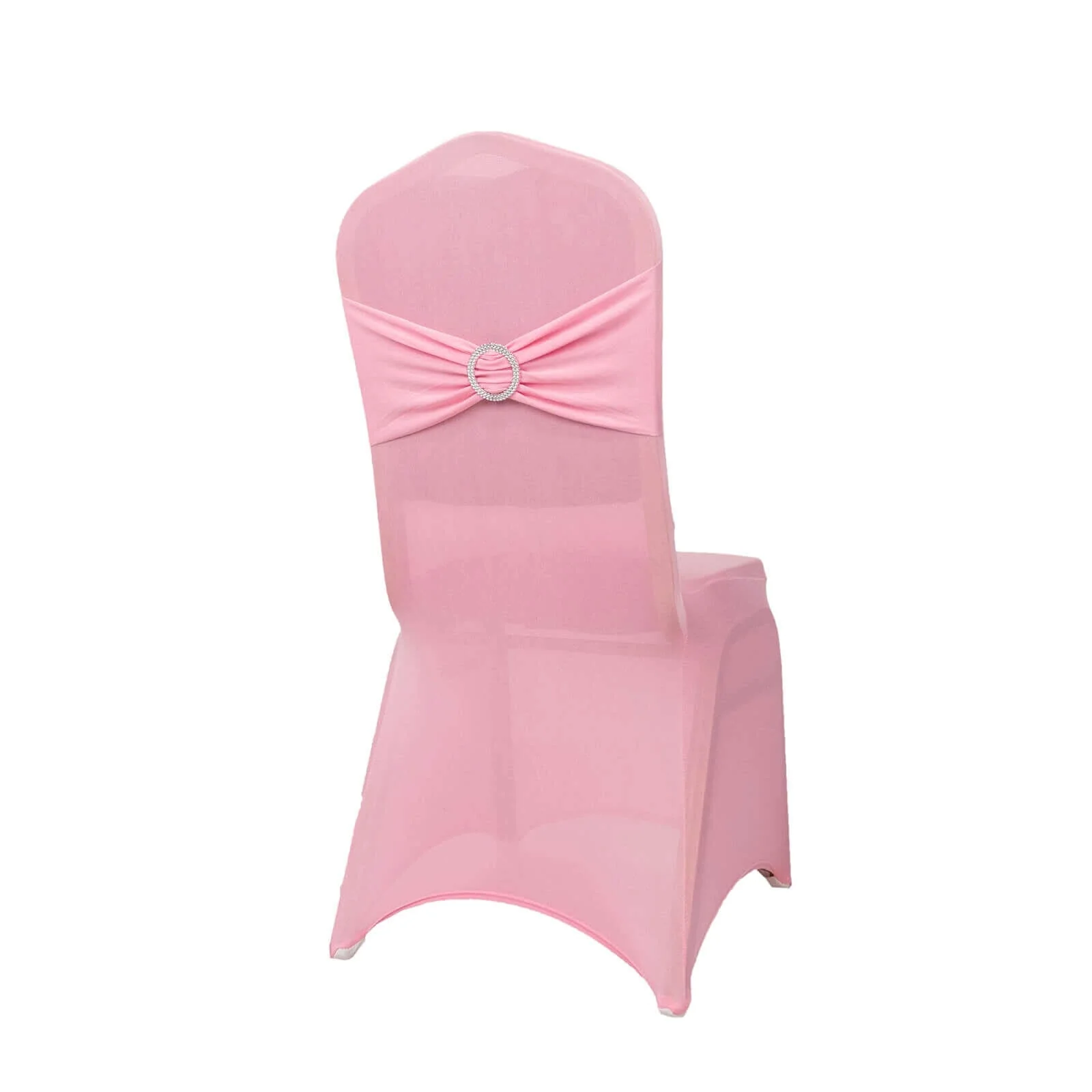 Spandex Banquet Chair Cover Pink with Silver Rhinestone Buckled Sash Band - Stretched Fitted Slip-On Slipcover - Image 8