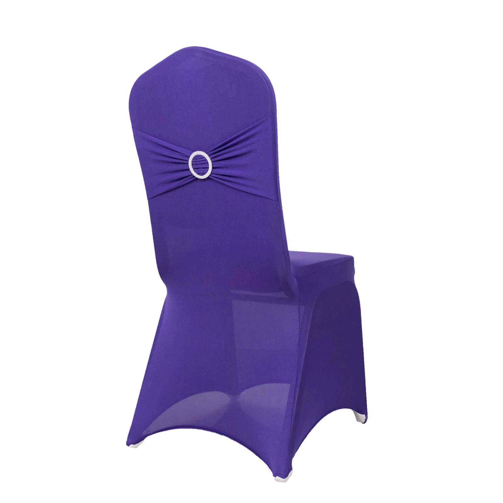 Spandex Banquet Chair Cover Purple with Silver Rhinestone Buckled Sash Band - Stretched Fitted Slip-On Slipcover - Image 8