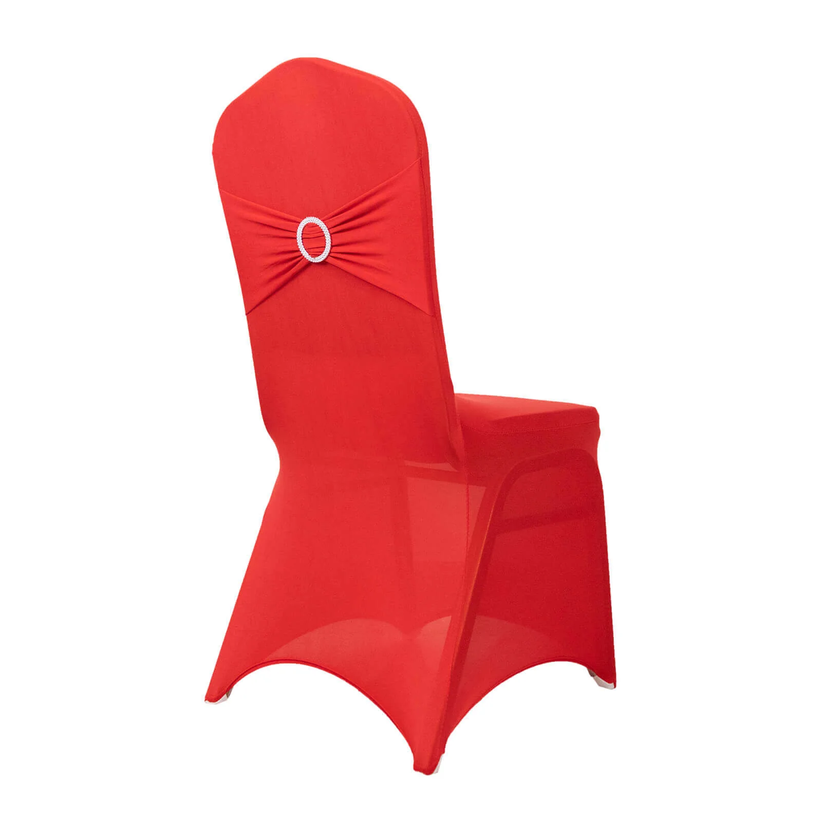 Spandex Banquet Chair Cover Red with Silver Rhinestone Buckled Sash Band - Stretched Fitted Slip-On Slipcover - Image 8