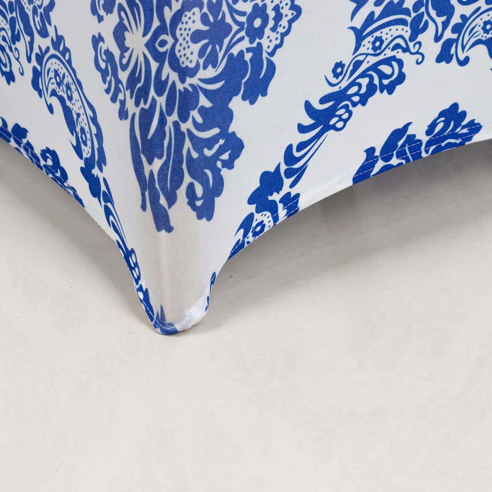 Spandex Banquet Chair Cover Royal Blue with Damask Pattern - 160GSM Stretch Fitted with Foot Pockets - Image 5