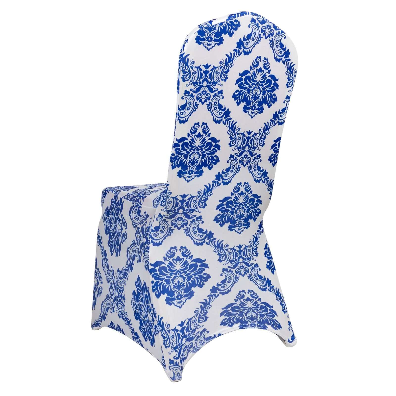 Spandex Banquet Chair Cover Royal Blue with Damask Pattern - 160GSM Stretch Fitted with Foot Pockets - Image 7