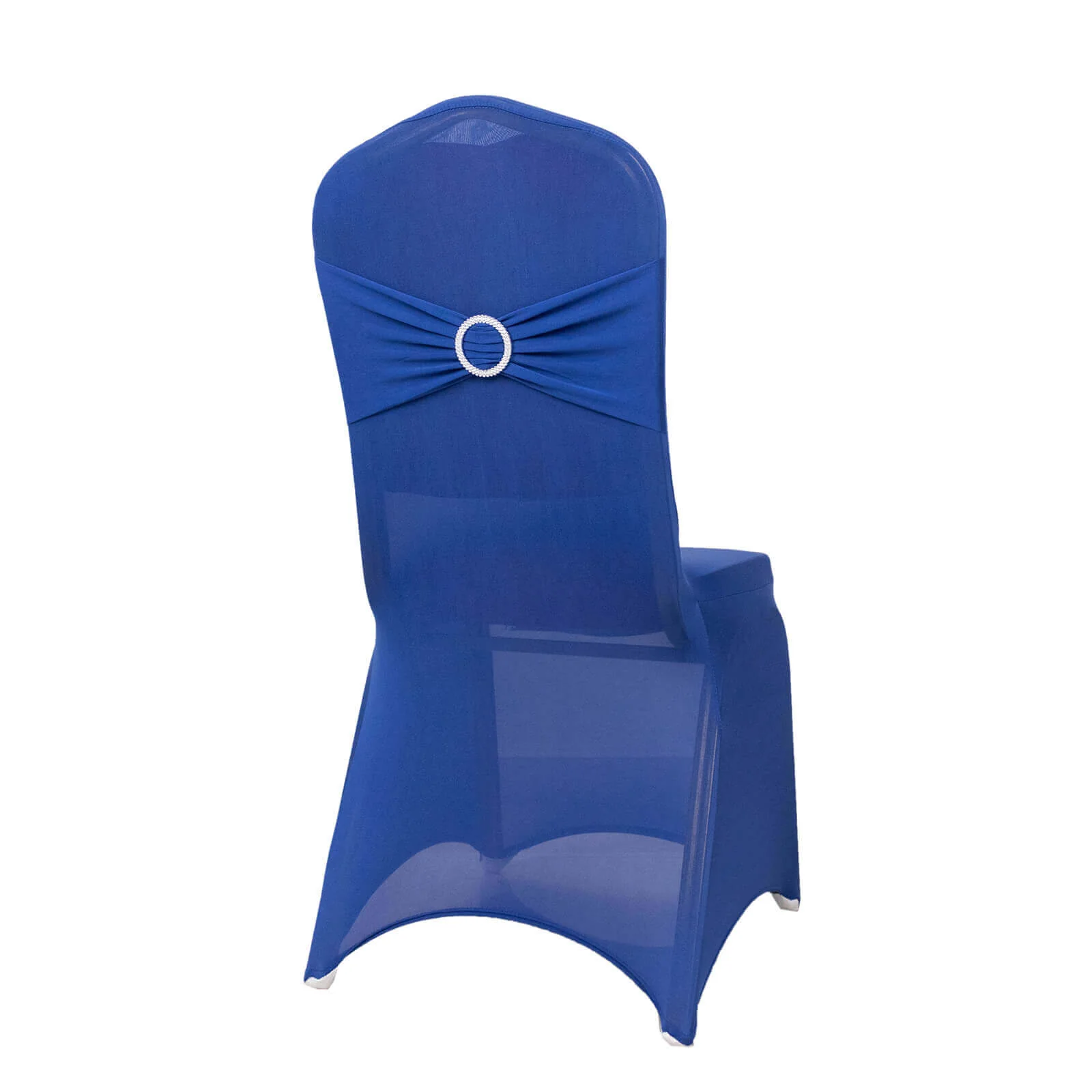 Spandex Banquet Chair Cover Royal Blue with Silver Rhinestone Buckled Sash Band - Stretched Fitted Slip-On Slipcover - Image 8
