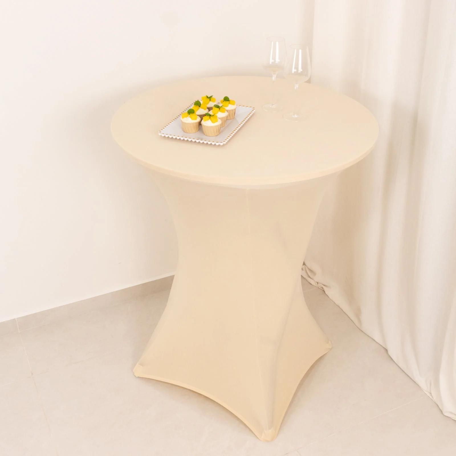 Spandex Cocktail Table Cover 36" Round Beige High Top Tables - Easy to Maintain Stretch Fitted Highboy Tablecloth - Image 7