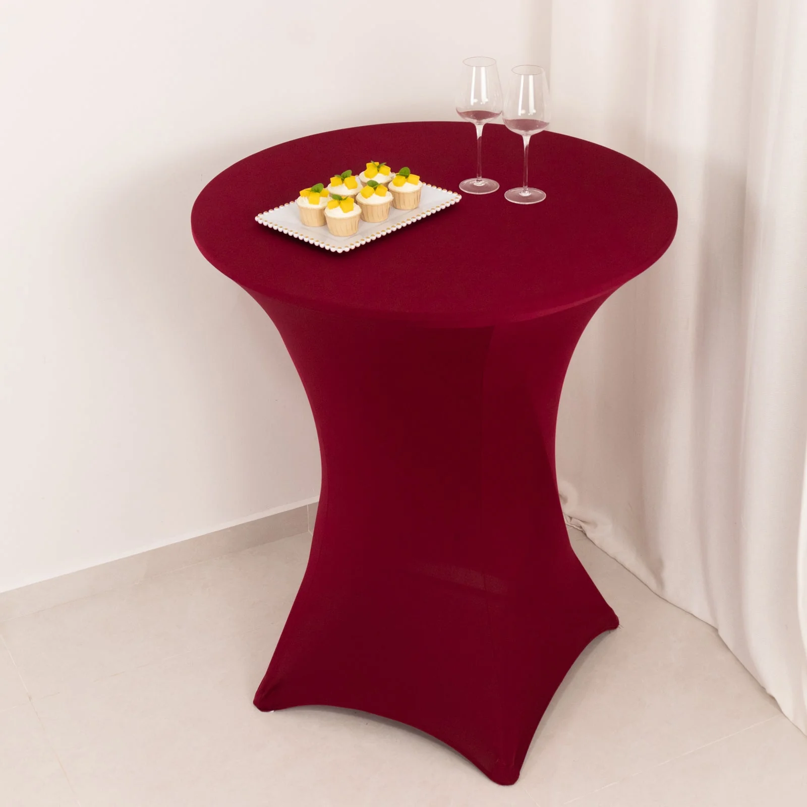 Spandex Cocktail Table Cover 36" Round Burgundy High Top Tables - Easy to Maintain Stretch Fitted Highboy Tablecloth - Image 7