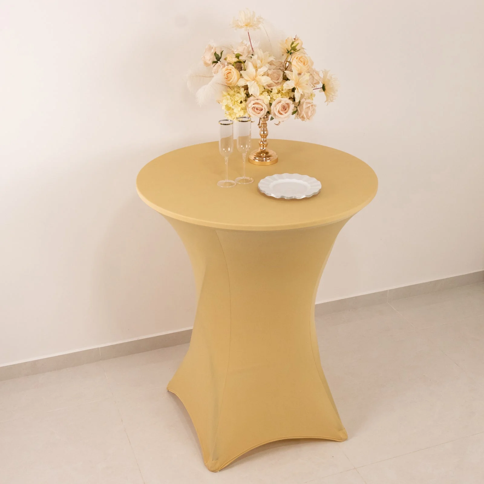 Spandex Cocktail Table Cover 36" Round Champagne High Top Tables - Easy to Maintain Stretch Fitted Highboy Tablecloth - Image 2