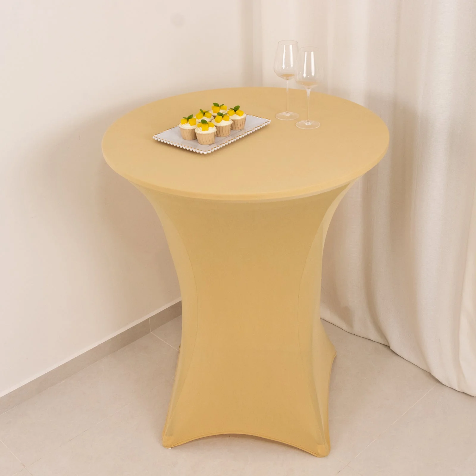 Spandex Cocktail Table Cover 36" Round Champagne High Top Tables - Easy to Maintain Stretch Fitted Highboy Tablecloth - Image 7