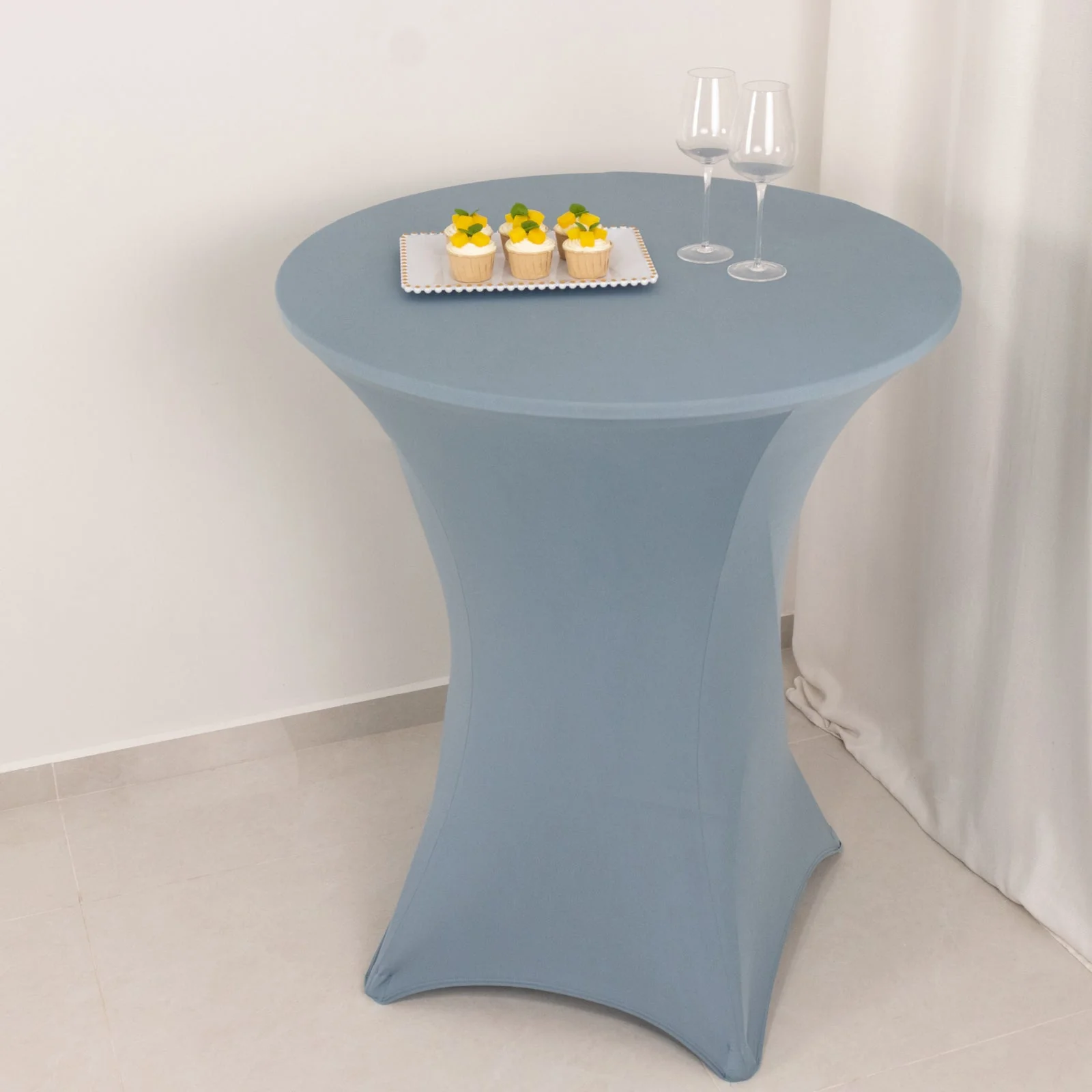 Spandex Cocktail Table Cover 36" Round Dusty Blue High Top Tables - Easy to Maintain Stretch Fitted Highboy Tablecloth - Image 7