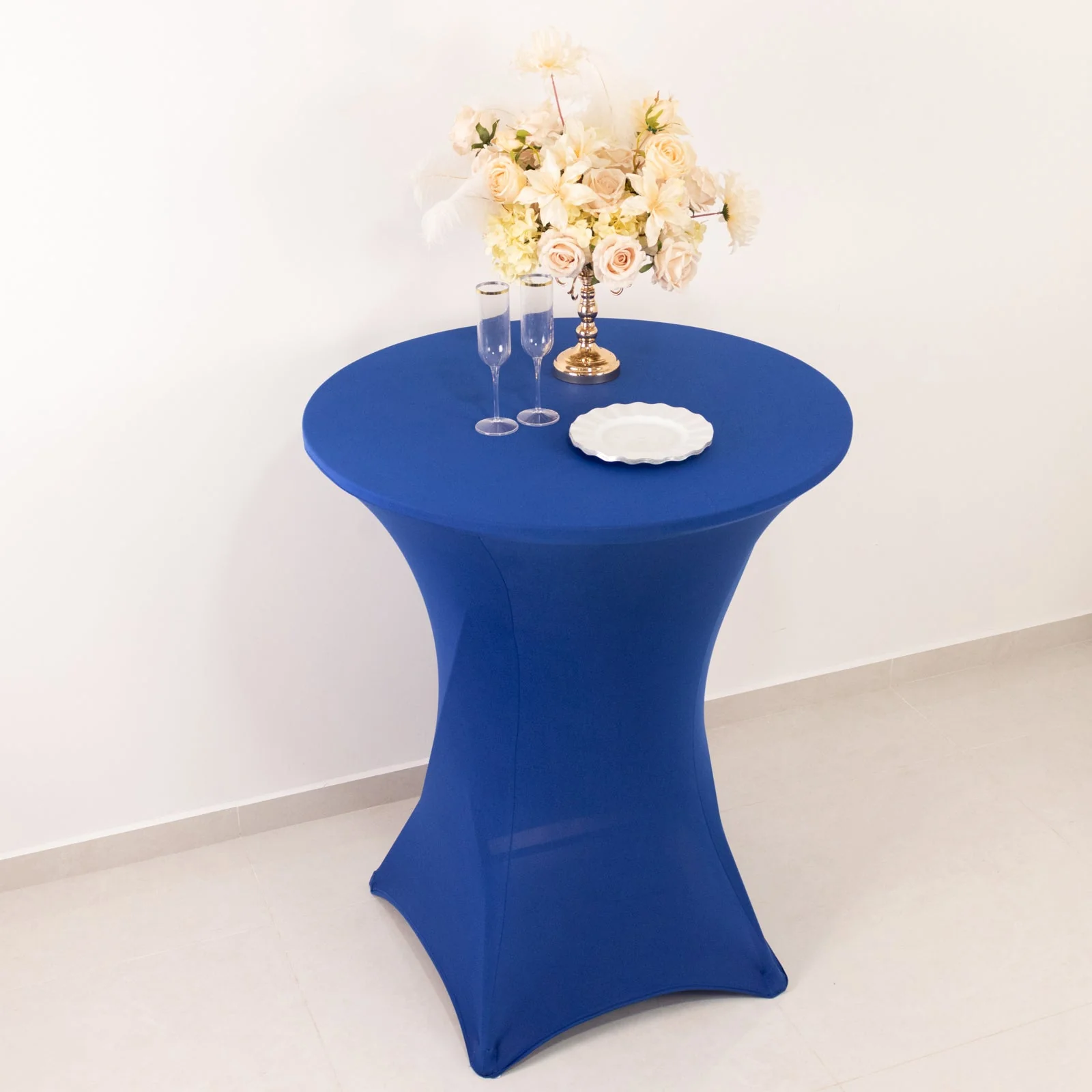 Spandex Cocktail Table Cover 36" Round  Royal Blue High Top Tables - Easy to Maintain Stretch Fitted Highboy Tablecloth - Image 2