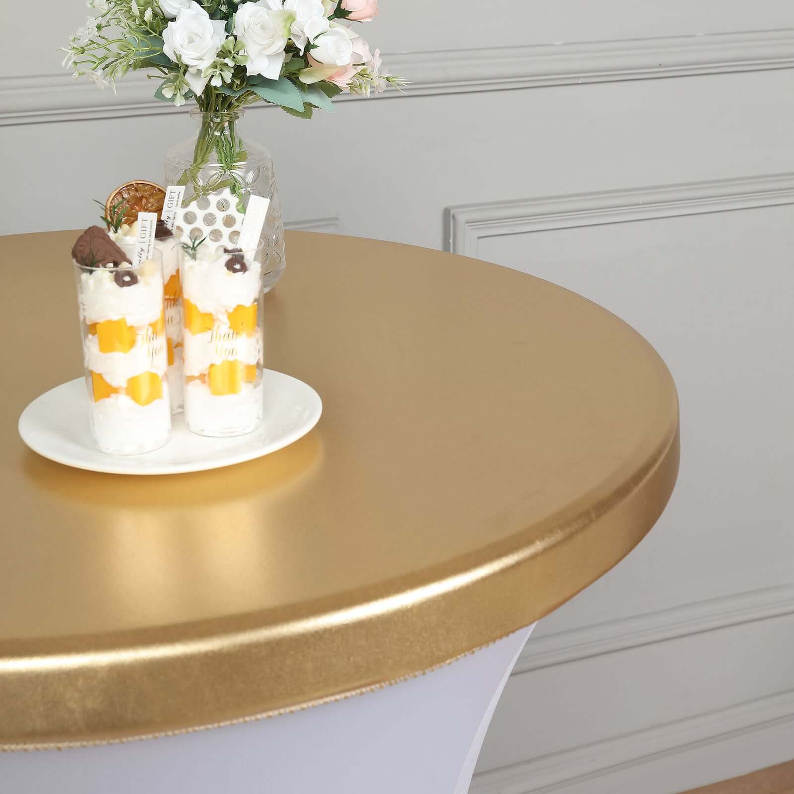 Spandex Cocktail Table Top Cover Fitted Metallic Gold - Stretchy, Durable & Easy to Clean - Image 2