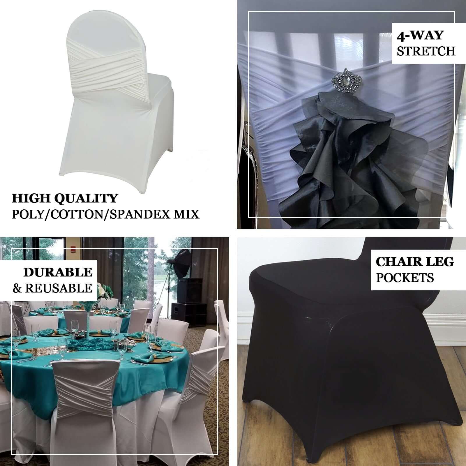 Spandex Fitted Banquet Chair Cover 180GSM White Madrid Style - Durable Stretch Design for Events - Image 3