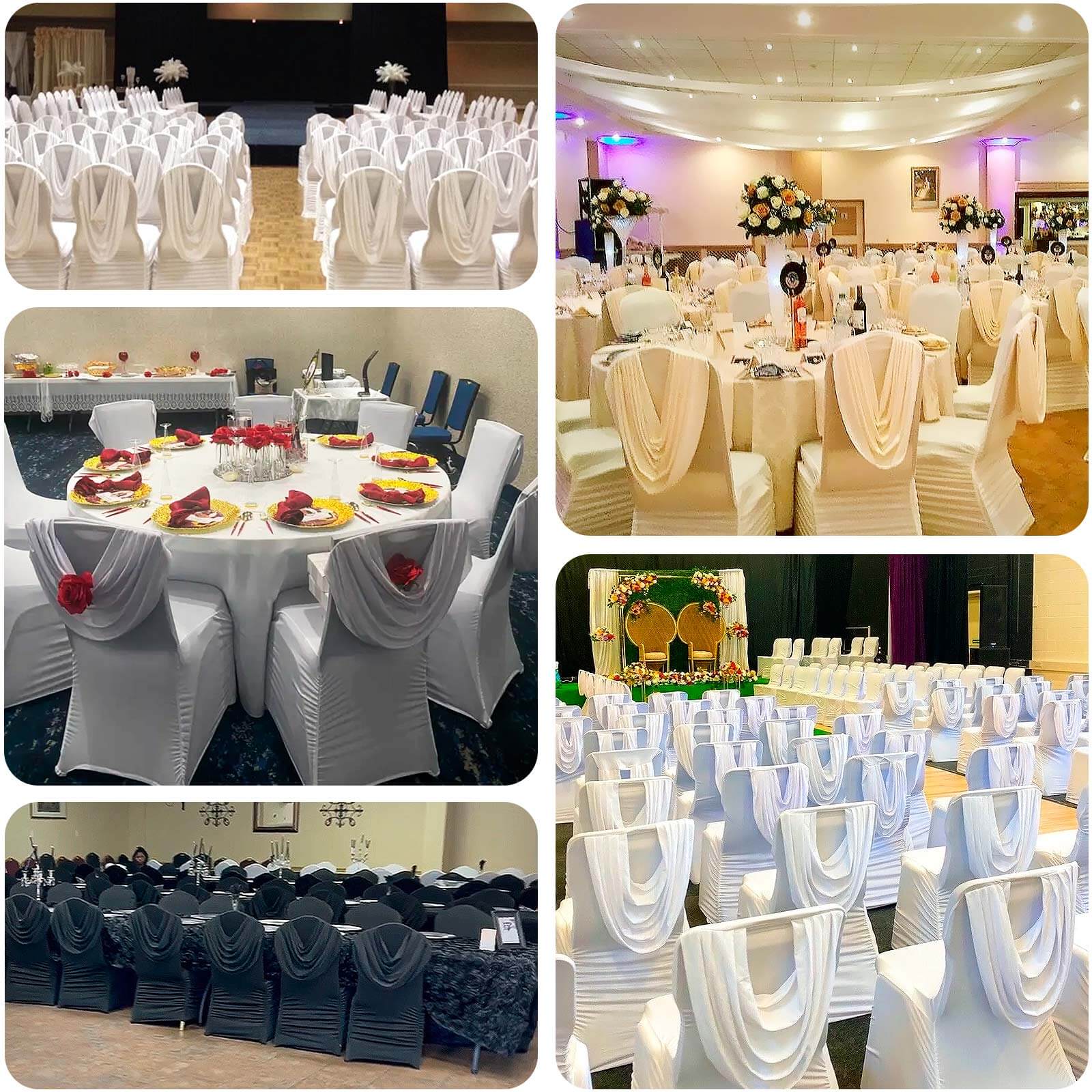 Spandex Fitted Banquet Chair Cover Ivory with Ruched Swag Back and Foot Pockets - Durable Slip-On Slipcover - Image 4