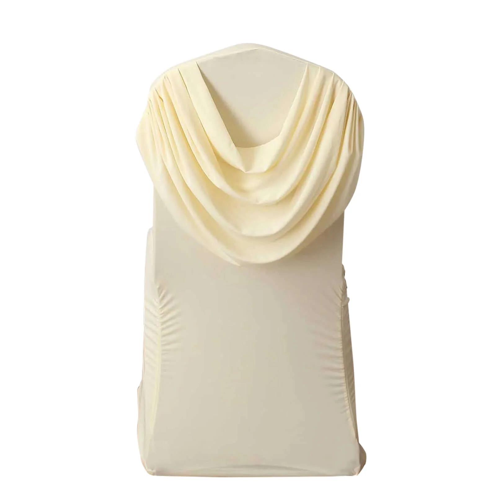 Spandex Fitted Banquet Chair Cover Ivory with Ruched Swag Back and Foot Pockets - Durable Slip-On Slipcover - Image 6