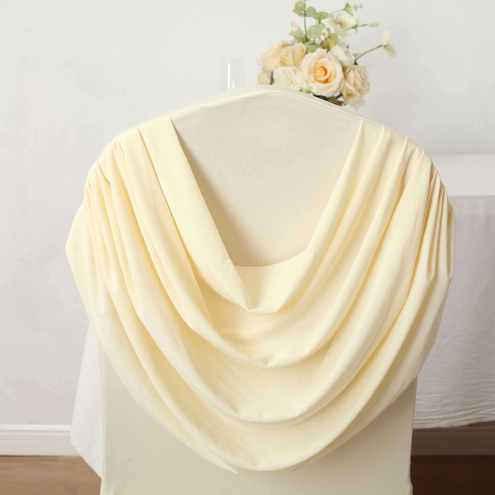 Spandex Fitted Banquet Chair Cover Ivory with Ruched Swag Back and Foot Pockets - Durable Slip-On Slipcover - Image 7