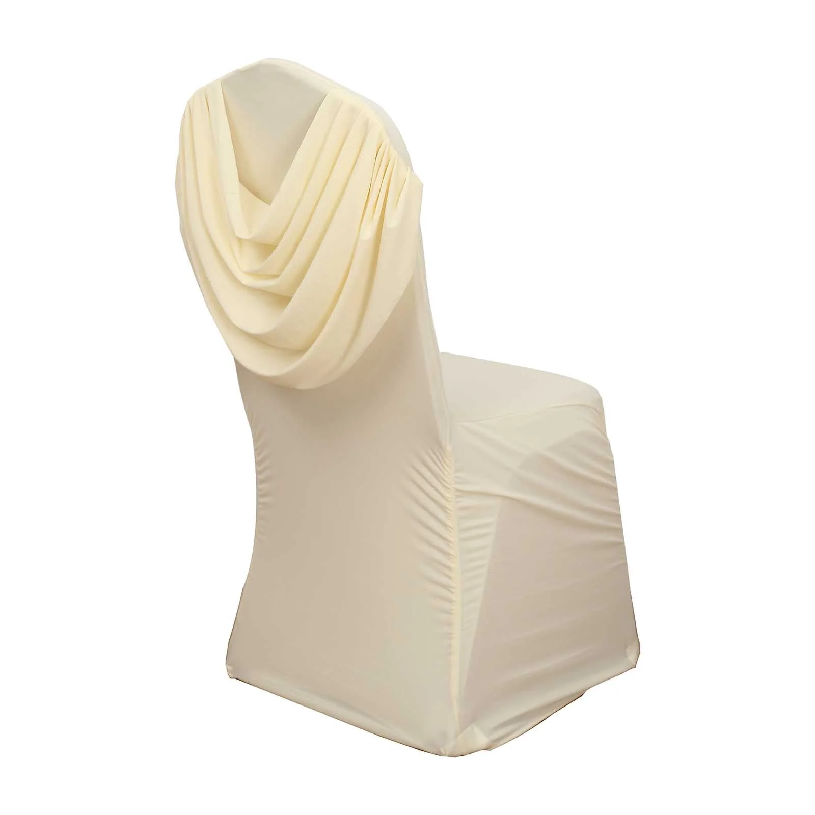 Spandex Fitted Banquet Chair Cover Ivory with Ruched Swag Back and Foot Pockets - Durable Slip-On Slipcover - Image 8