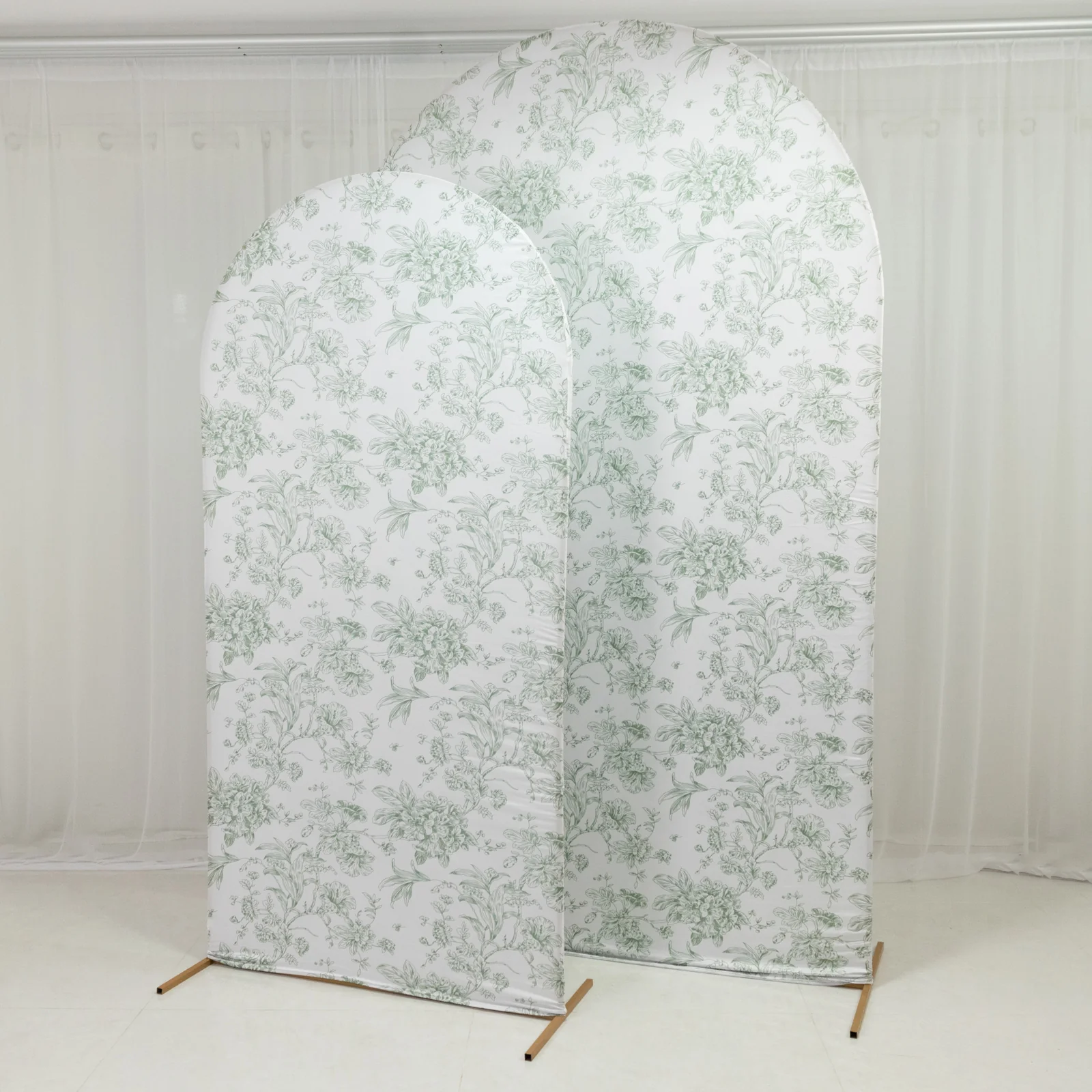 Spandex Fitted Chiara Backdrop Cover – French Toile Floral in Dusty Sage Green & White, Round Top Wedding Arch Slipcover 8ft - Image 10