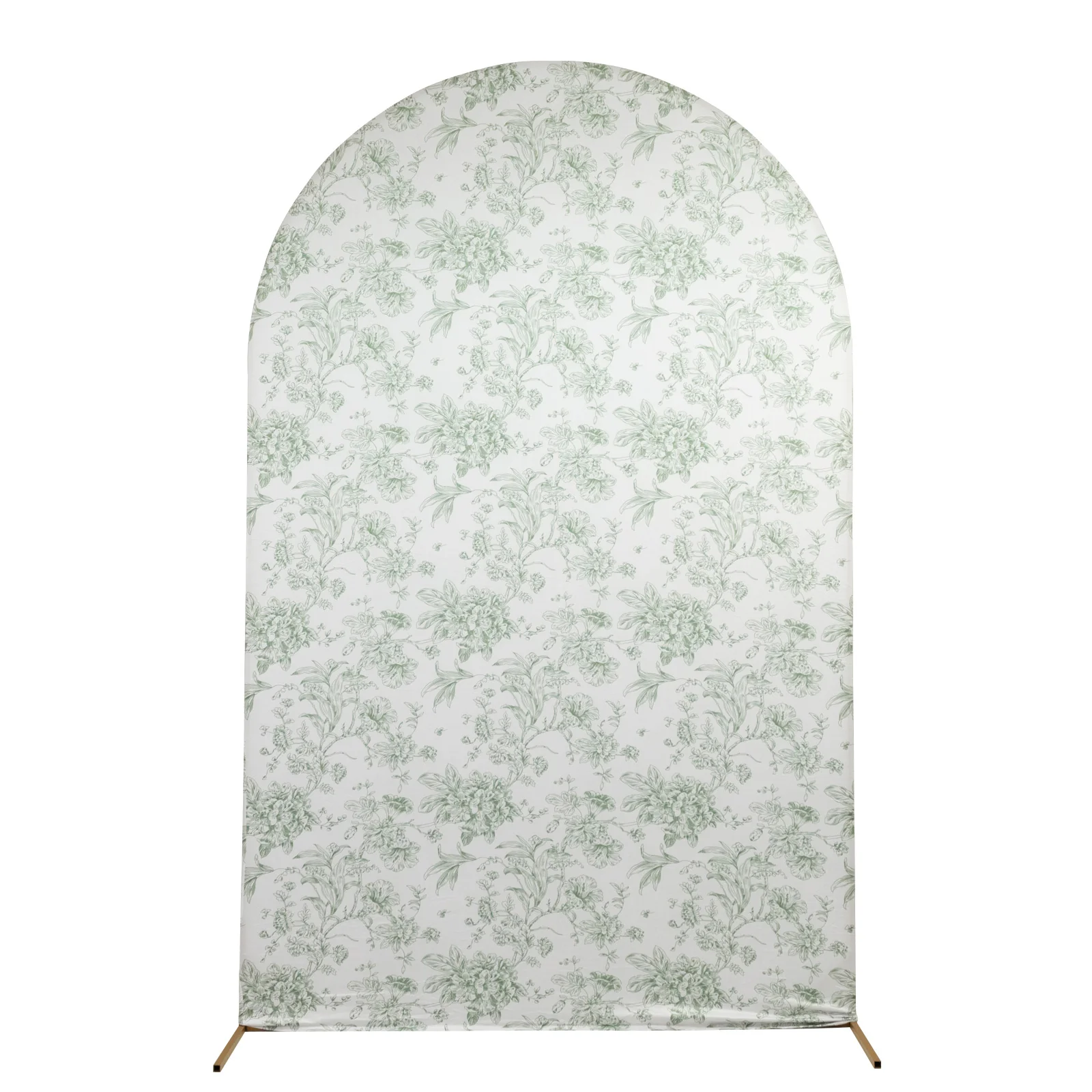 Spandex Fitted Chiara Backdrop Cover – French Toile Floral in Dusty Sage Green & White, Round Top Wedding Arch Slipcover 8ft - Image 2