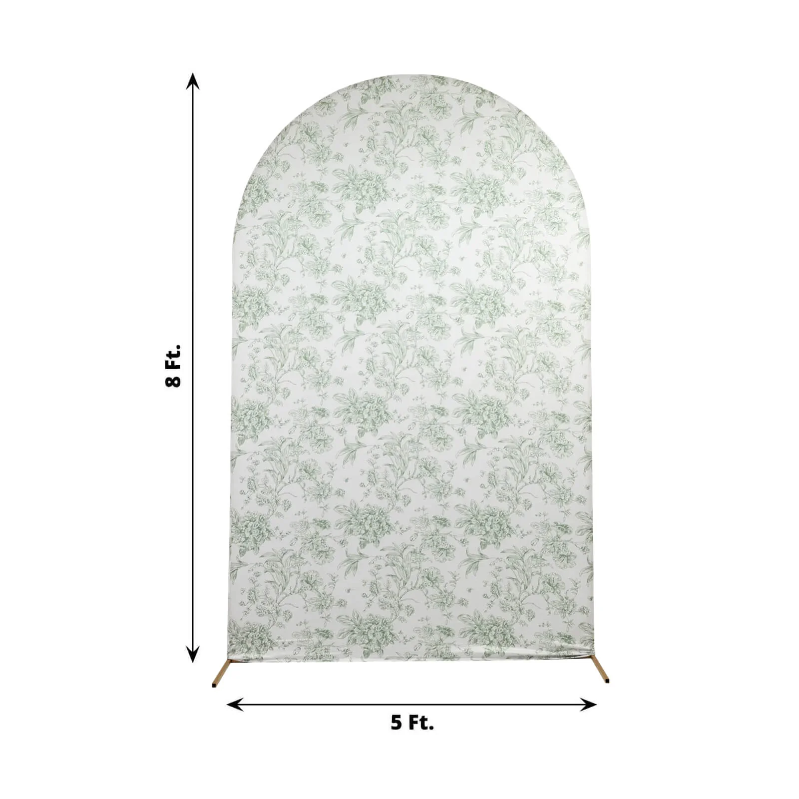 Spandex Fitted Chiara Backdrop Cover – French Toile Floral in Dusty Sage Green & White, Round Top Wedding Arch Slipcover 8ft - Image 3