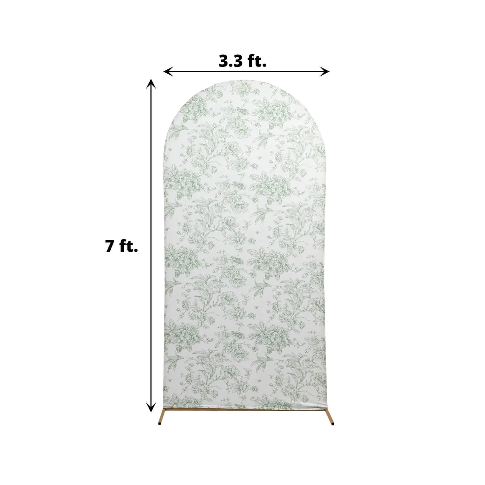 Spandex Fitted Chiara Backdrop Cover – French Toile Floral in Dusty Sage Green & White, Round Top Wedding Arch Slipcover 7ft - Image 3