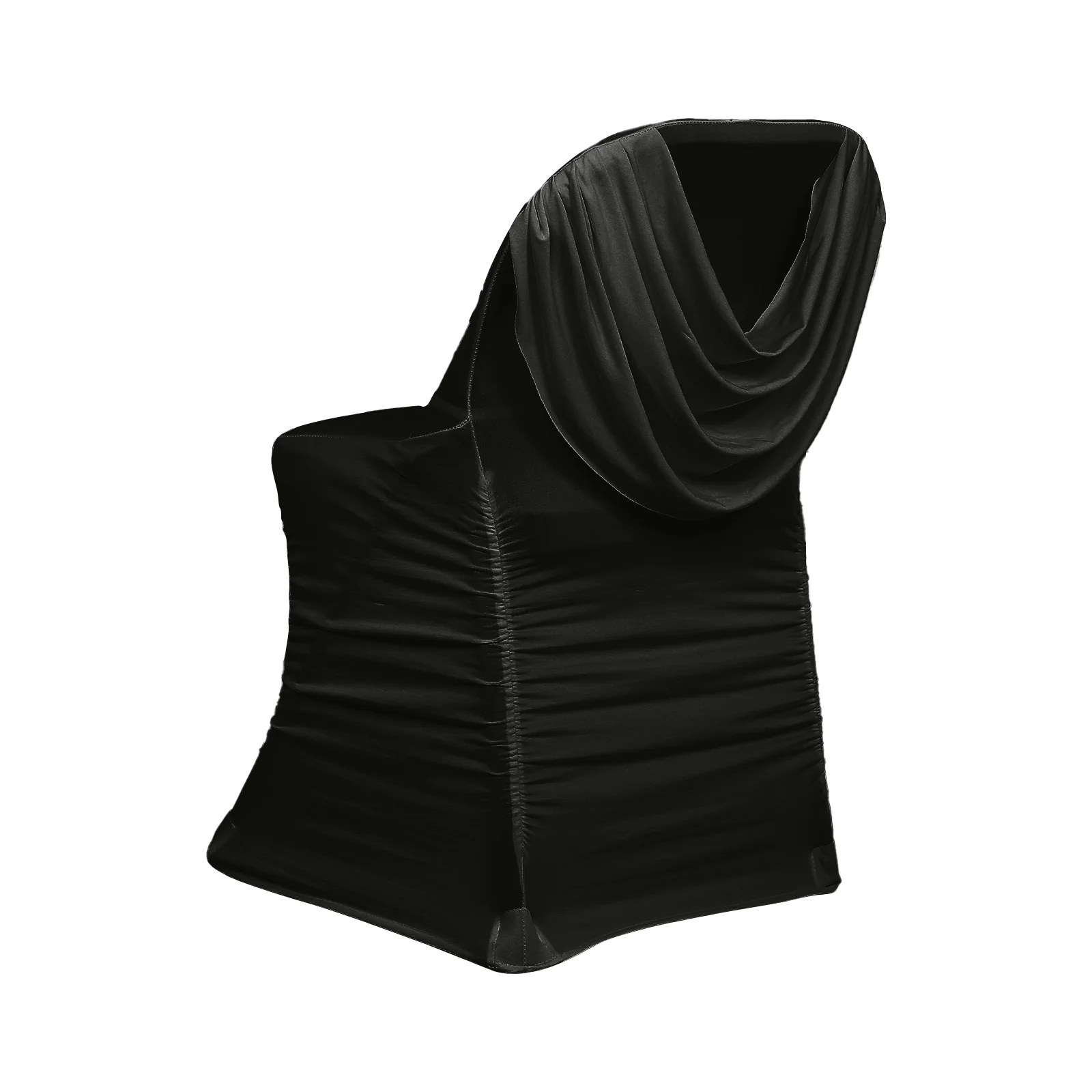 Spandex Fitted Folding Chair Cover Black with Ruched Swag Back and Foot Pockets – Durable Stretch Slipcover - Image 3