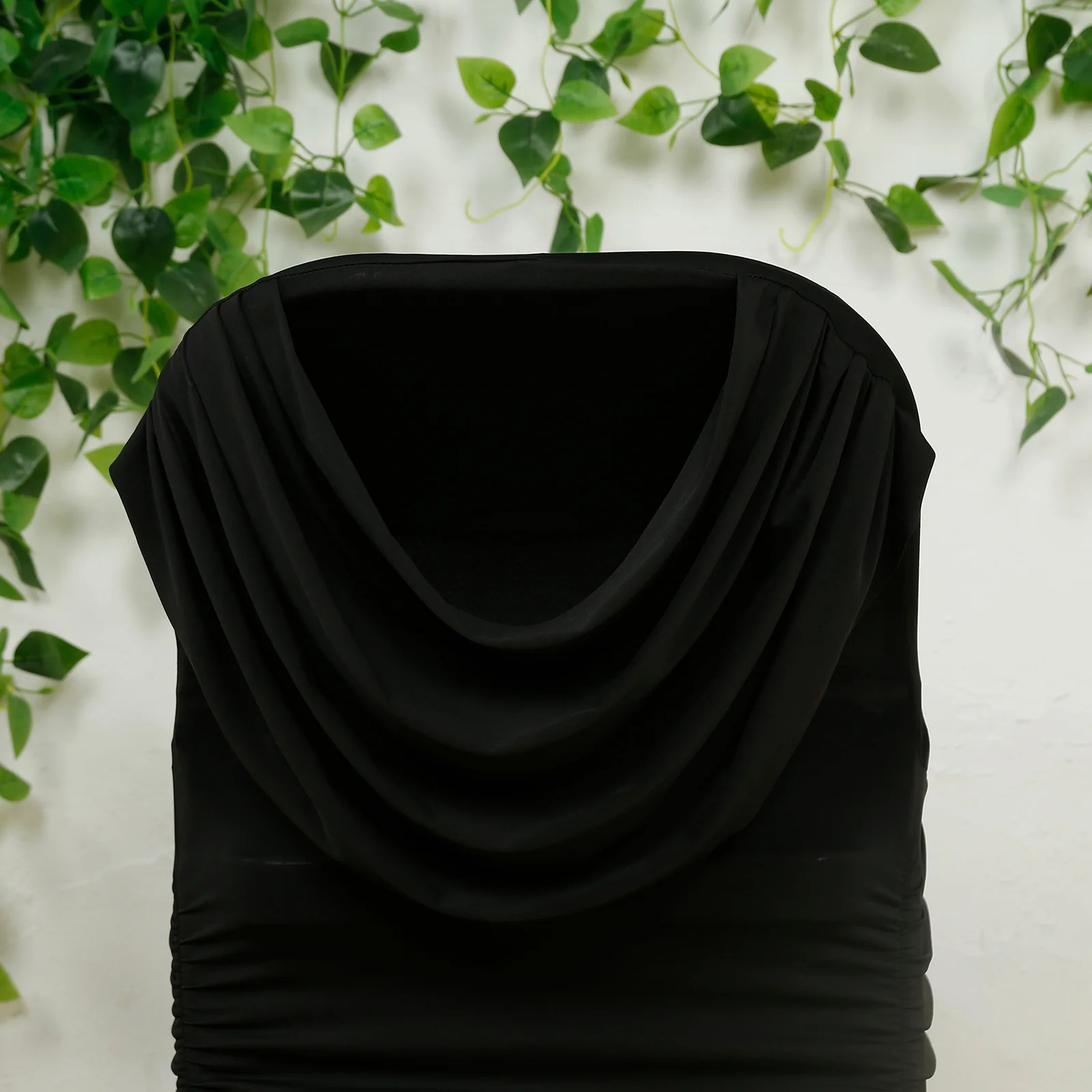 Spandex Fitted Folding Chair Cover Black with Ruched Swag Back and Foot Pockets – Durable Stretch Slipcover - Image 6