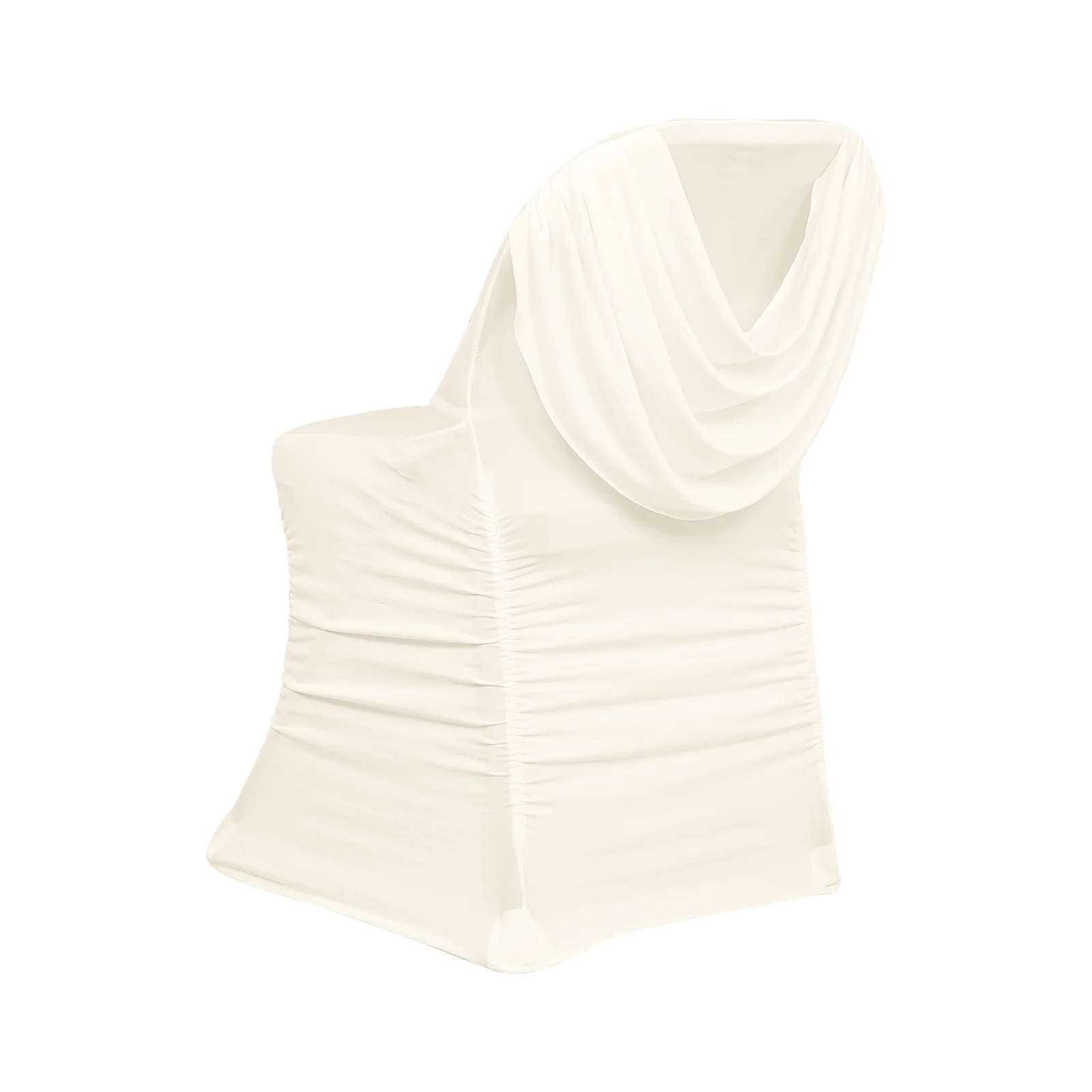 Spandex Fitted Folding Chair Cover Ivory with Ruched Swag Back and Foot Pockets – Durable Stretch Slipcover - Image 2