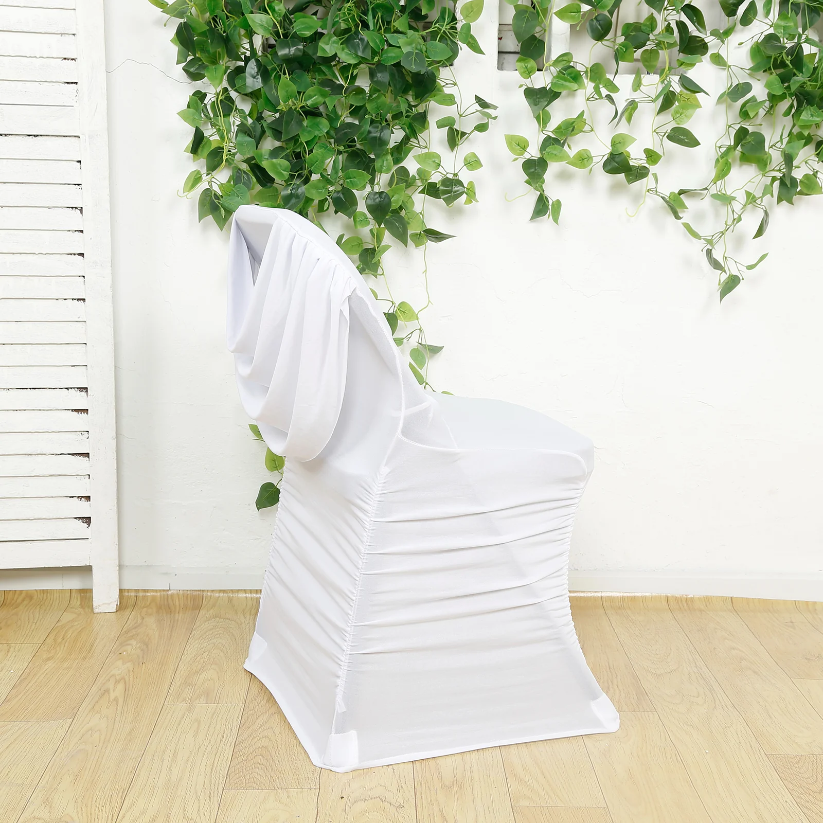 Spandex Fitted Folding Chair Cover White with Ruched Swag Back and Foot Pockets – Durable Stretch Slipcover - Image 6
