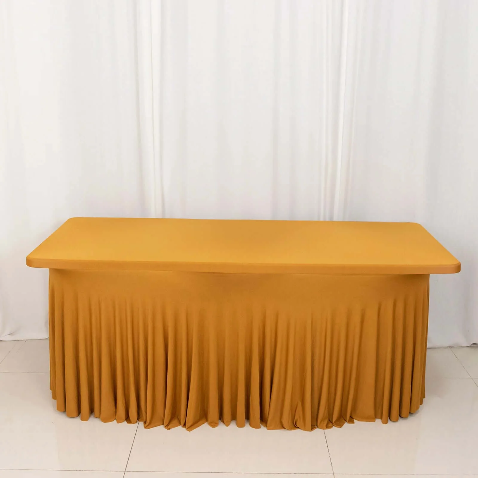 Spandex Rectangle Table Skirt 72"x30" Gold - Wavy Skirt-Like Table Cover