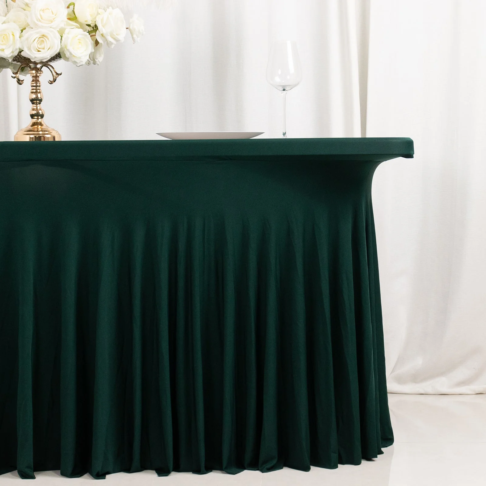 Spandex Rectangle Table Skirt 72"x30" Hunter Emerald Green - Wavy Skirt-Like Table Cover - Image 2