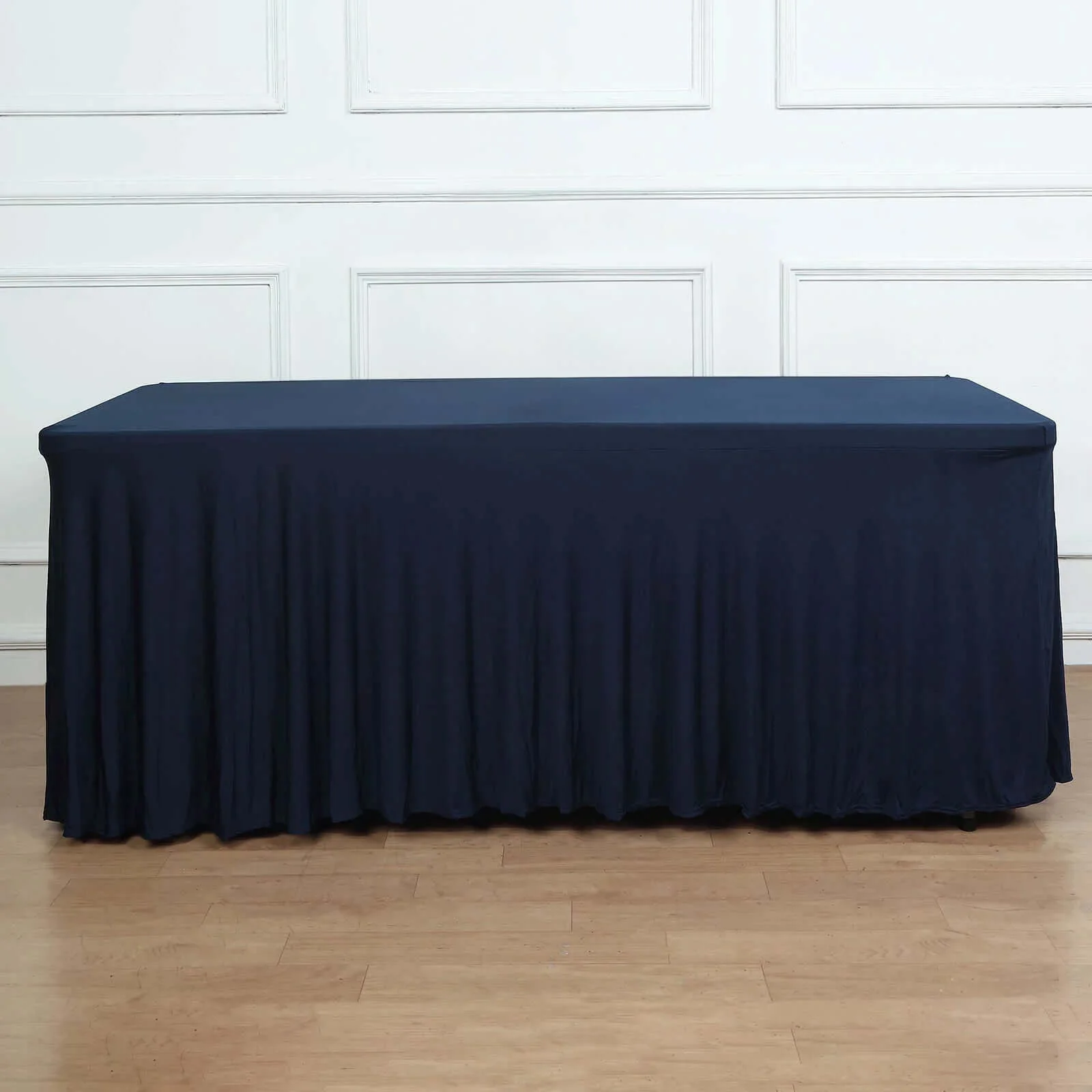 Spandex Rectangle Table Skirt 72"x30" Navy Blue - Wavy Skirt-Like Table Cover