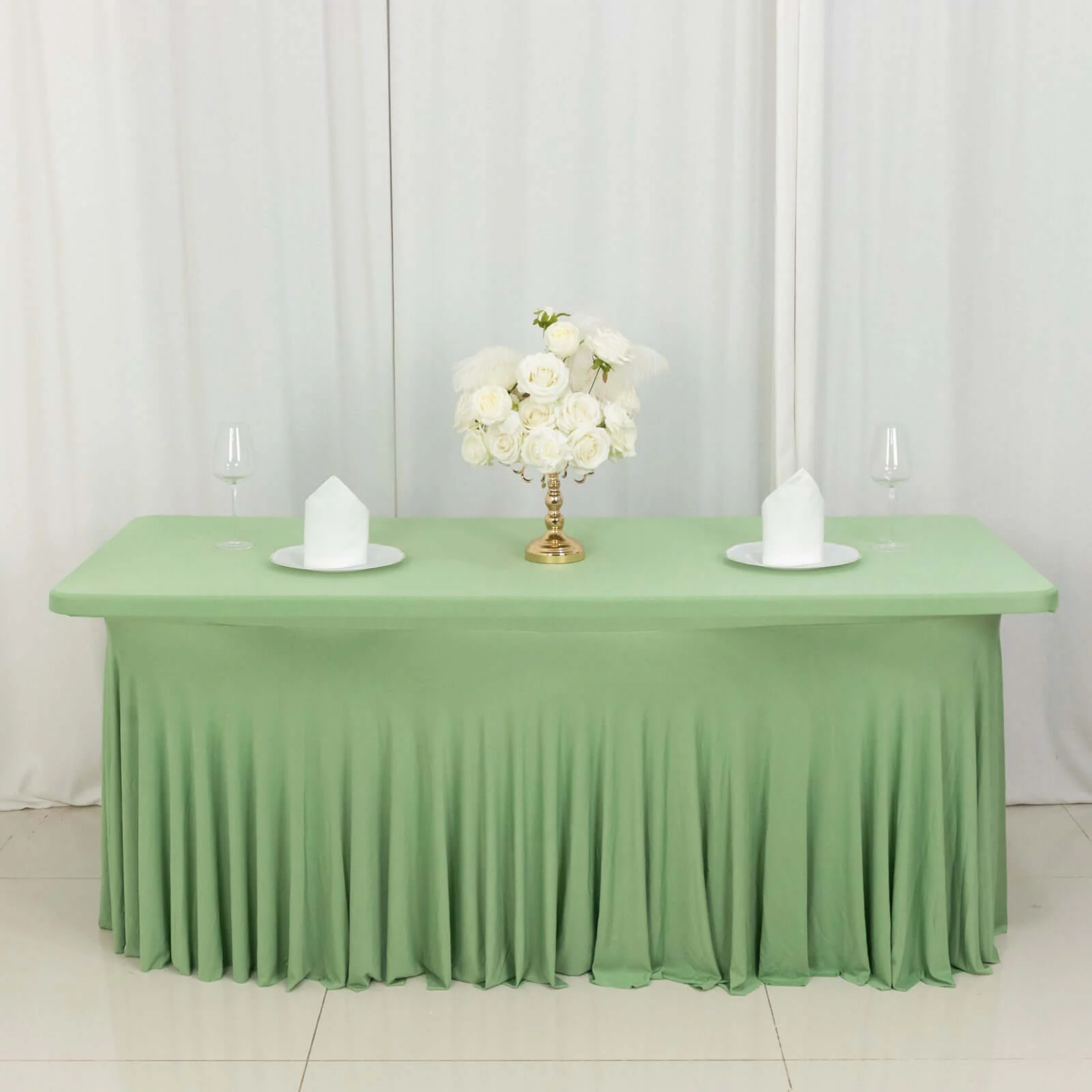 Spandex Rectangle Table Skirt 72"x30" Sage Green - Wavy Skirt-Like Table Cover - Image 6
