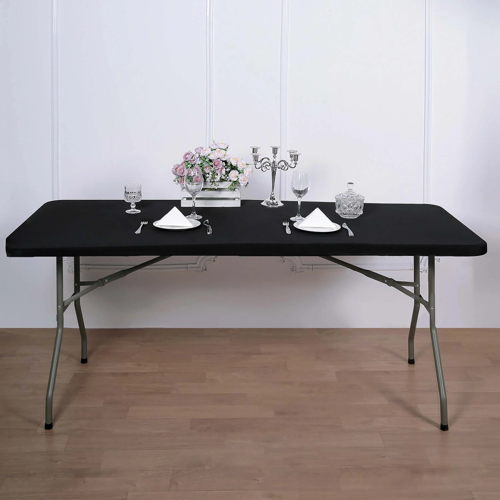 Spandex Rectangle Tablecloth Top Cover 96"x30" Black - Wrinkle Free & Fitted Table Topper Cap - Image 3