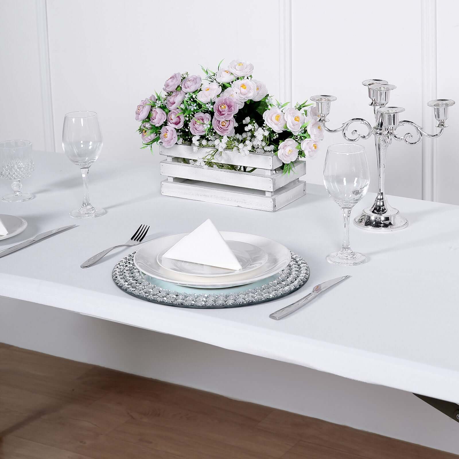 Spandex Rectangle Tablecloth Top Cover 96"x30" White - Stretchy, Wrinkle Free & Fitted Table Topper Cap - Image 6
