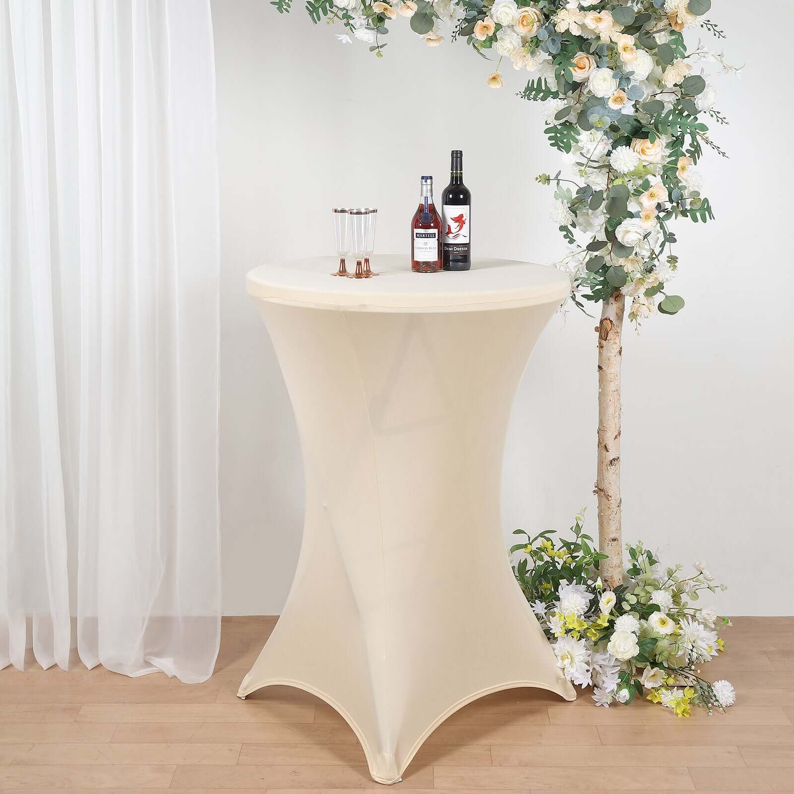 Spandex Round Cocktail Table Cover 30" Beige for High Top Tables - Easy to Maintain Stretch Fitted Highboy Tablecloth - Image 3