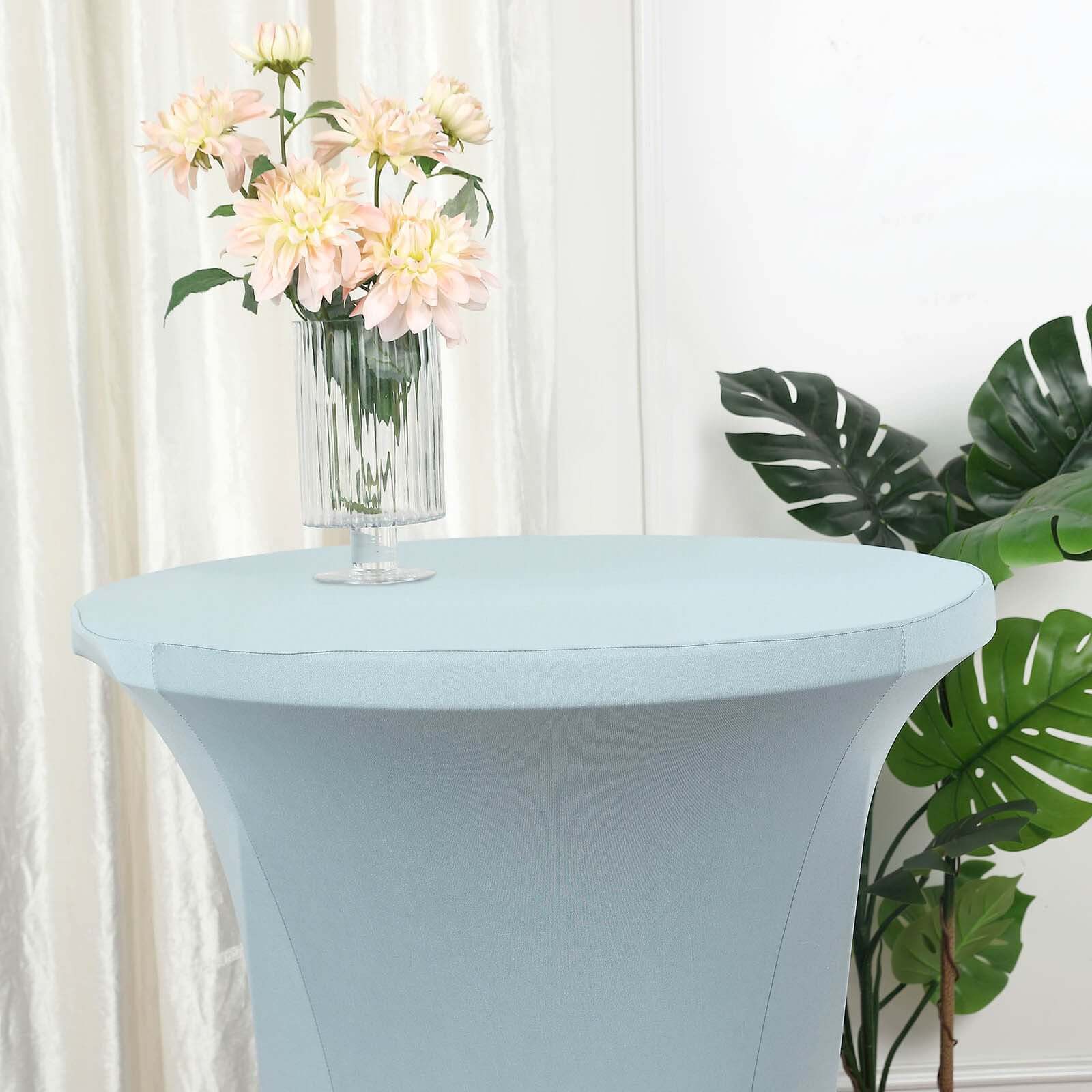 Spandex Round Cocktail Table Cover 30" Dusty Blue for High Top Tables - Easy to Maintain Stretch Fitted Highboy Tablecloth - Image 2
